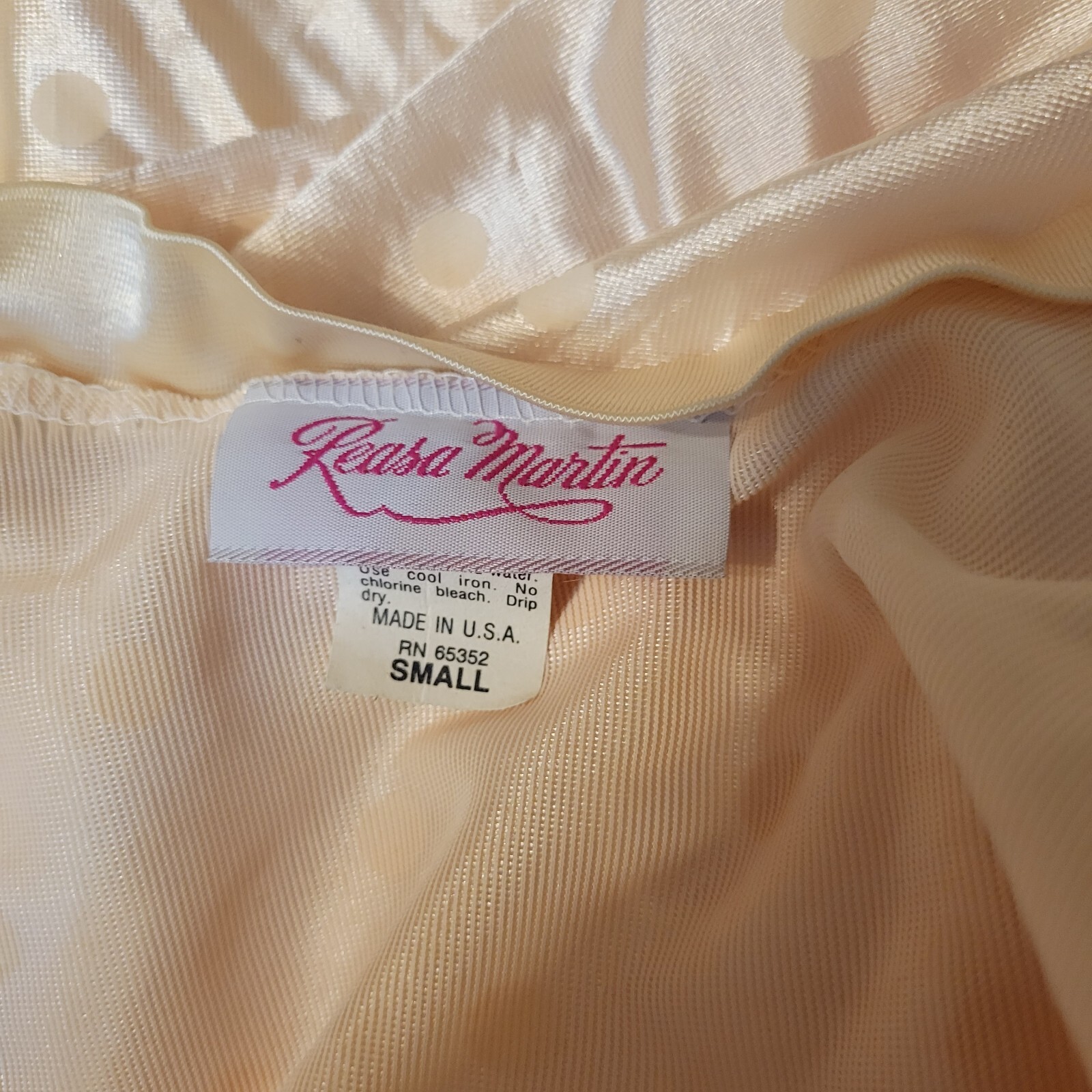 Vintage Reasa Martin Sz Small Light Pink Peach Robe Polka Dots Single Stitch
