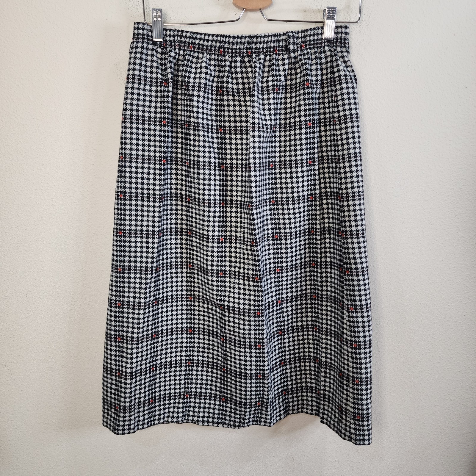 Vintage 70s/80s Robyn Houndstooth Wool Blend Maxi Midi Skirt Size 16 Black White