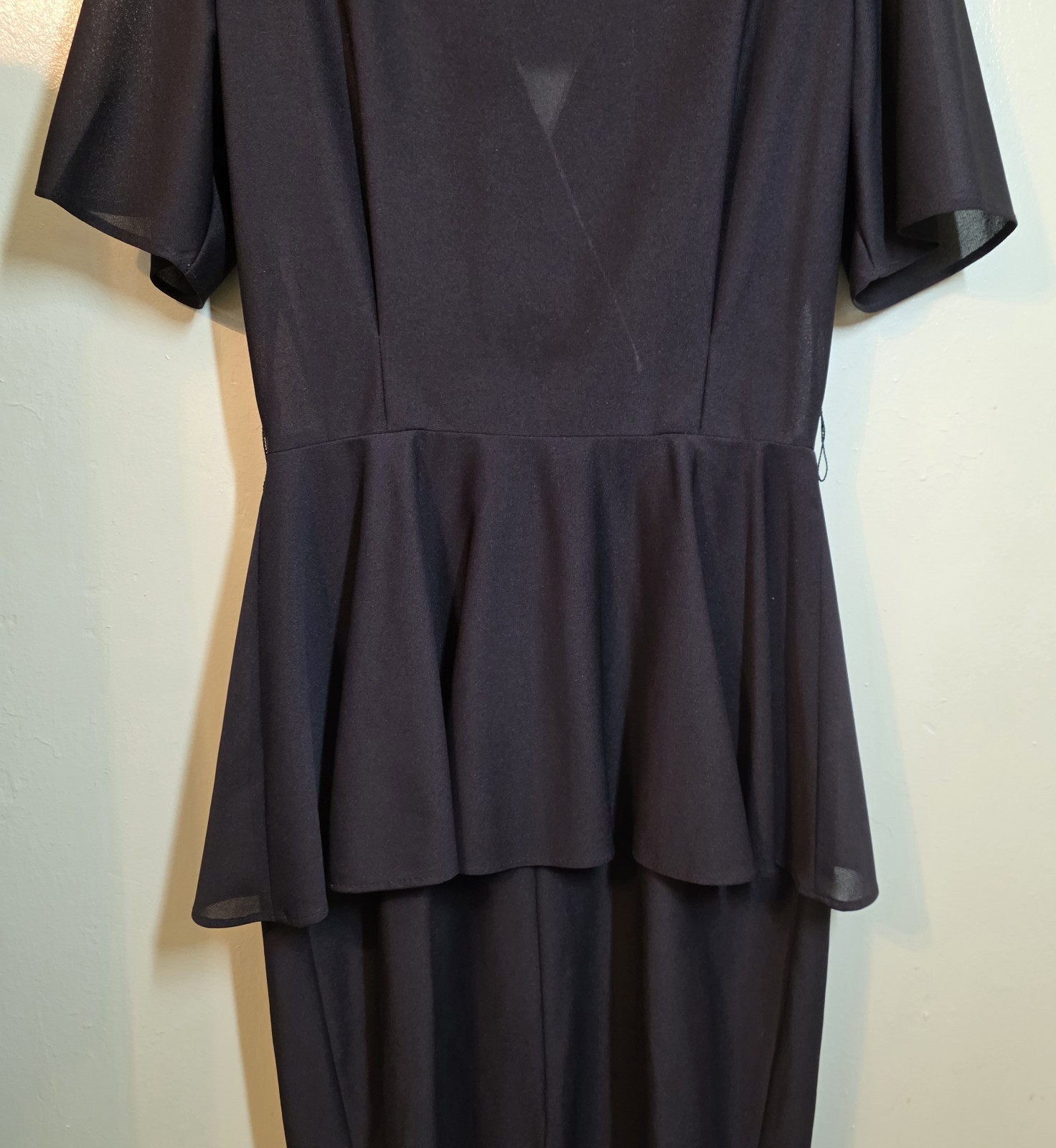 VTG Black Peplum Dress Flaired Waist Sz 10 Lace Secretary Hollywood Glamour