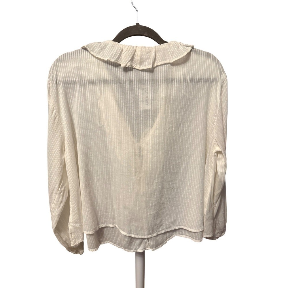 Old Navy Womens White Ruffle Tie-Front V-Neck Striped Blouse Size S NWT Boho