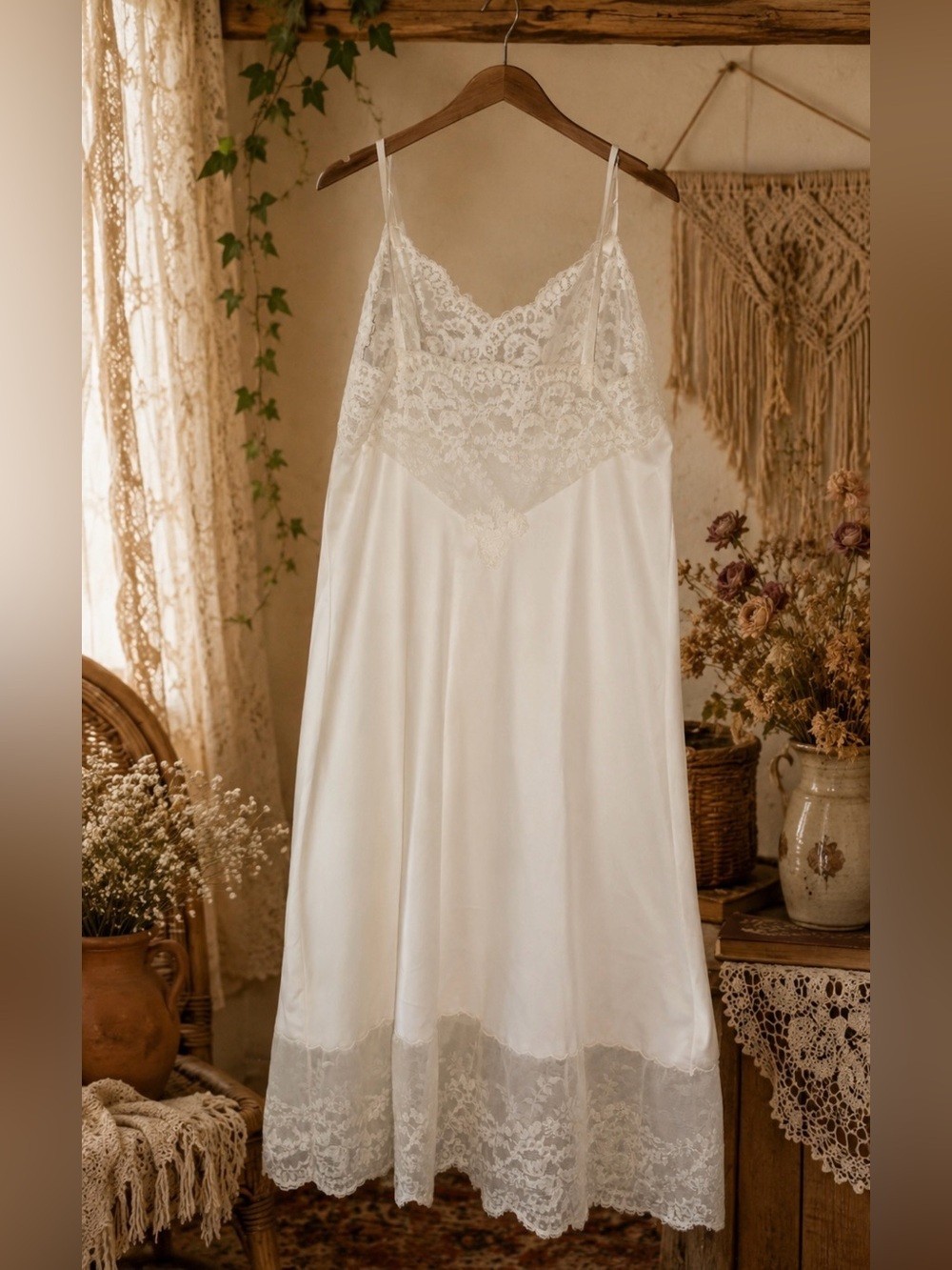 Vintage 1960s Van Raalte White Lace Full Slip DuPont Nylon USA Bridal 34 XS