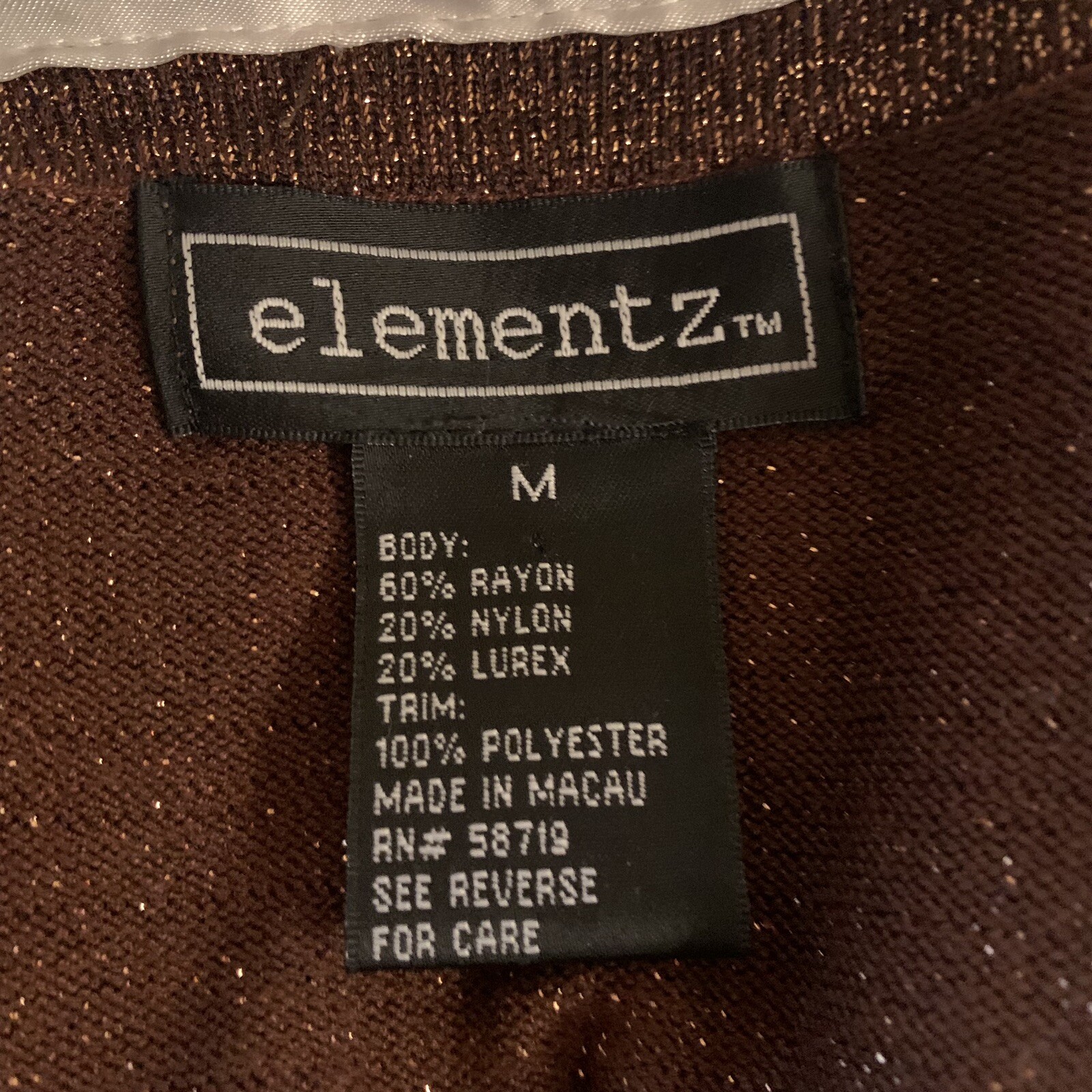 Vintage Blouse Sz Medium Brown Glitter Top Collared Cuffed Long Sleeved Elementz