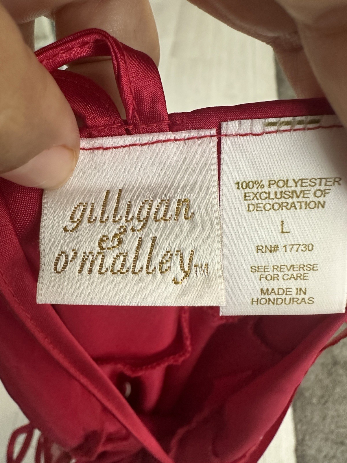 Vintage Gilligan O&rsquo;Malley Camisole Long Nightgown Lingerie Sz L – Red Side Slits