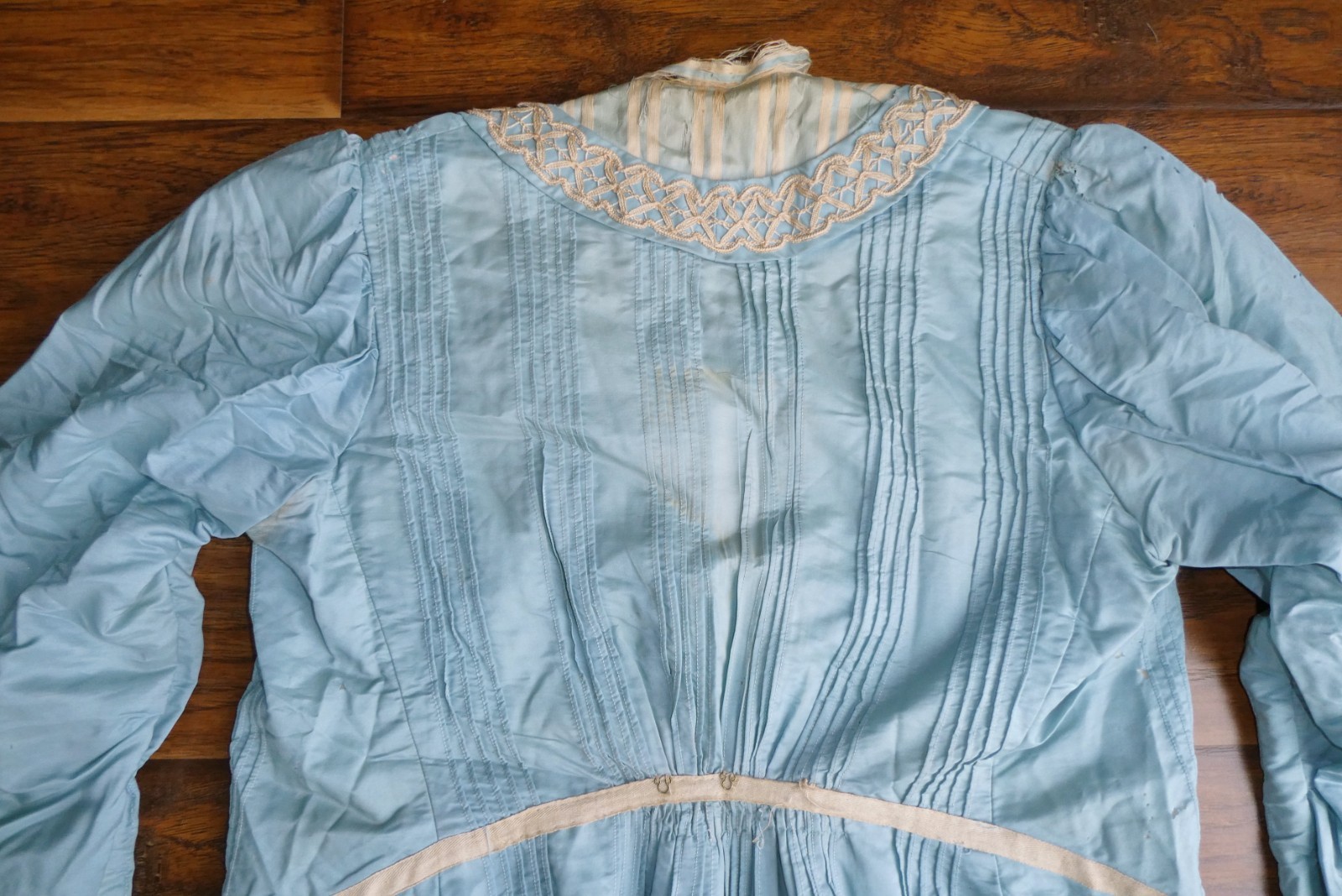 Edwardian Soft Blue Silk Bodice Jacket Soutache Lace Trim 1900s As Is