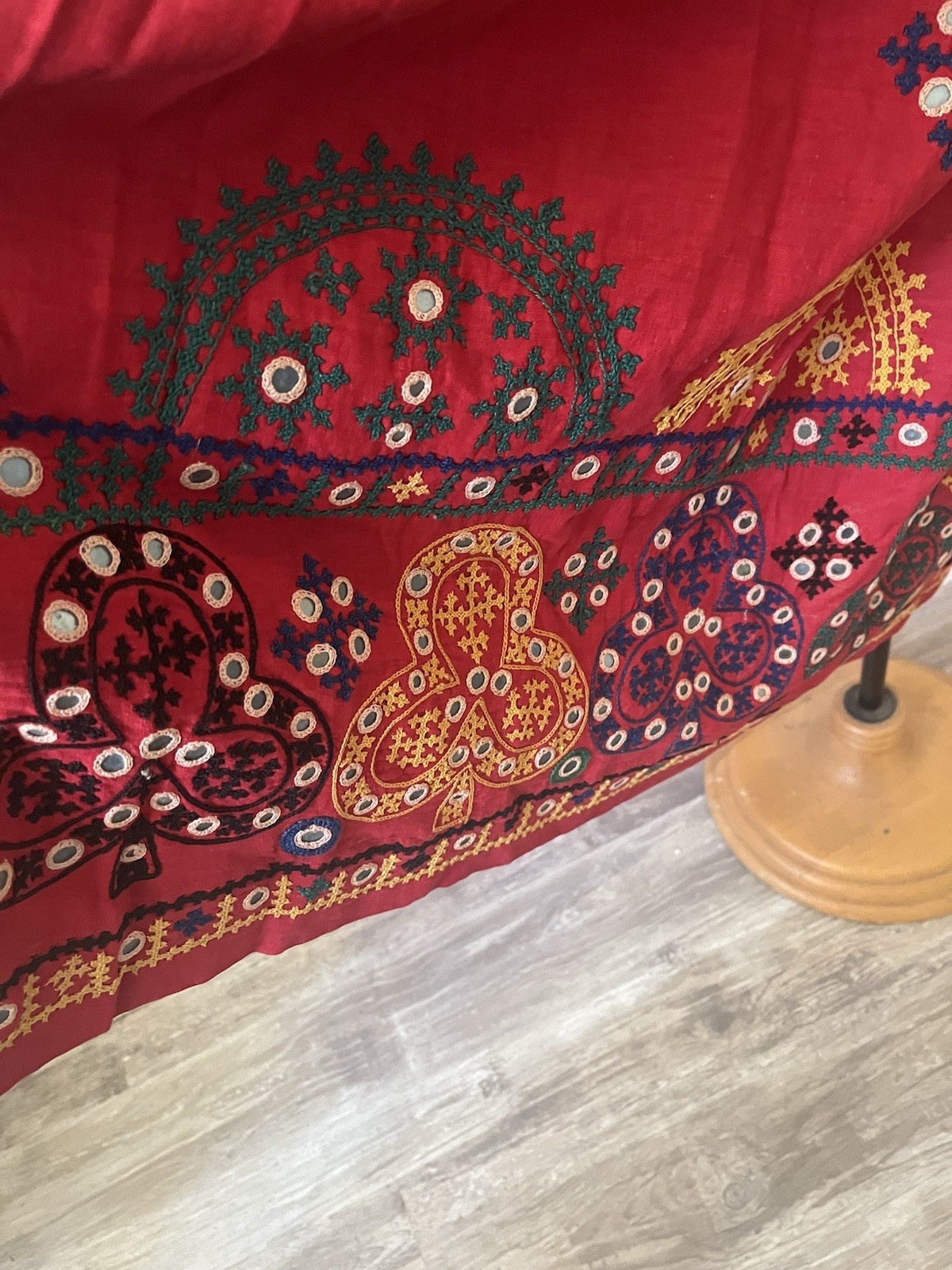 Red Vintage Cotton Dress with embroidery and mirrors, Indian