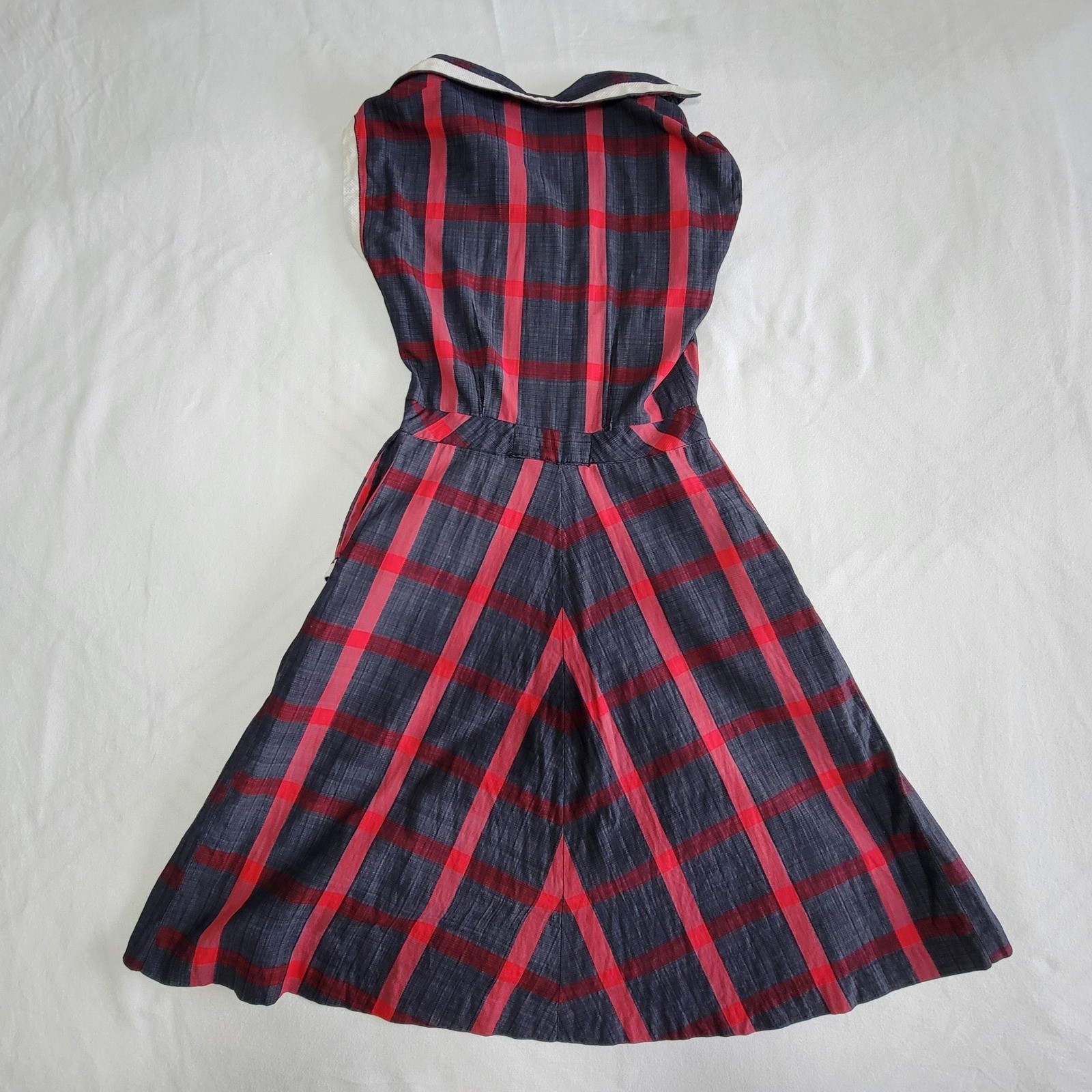 Vintage 50s Toni Todd Plaid Sailor Dress Red Grey Women&rsquo;s M Rockabilly