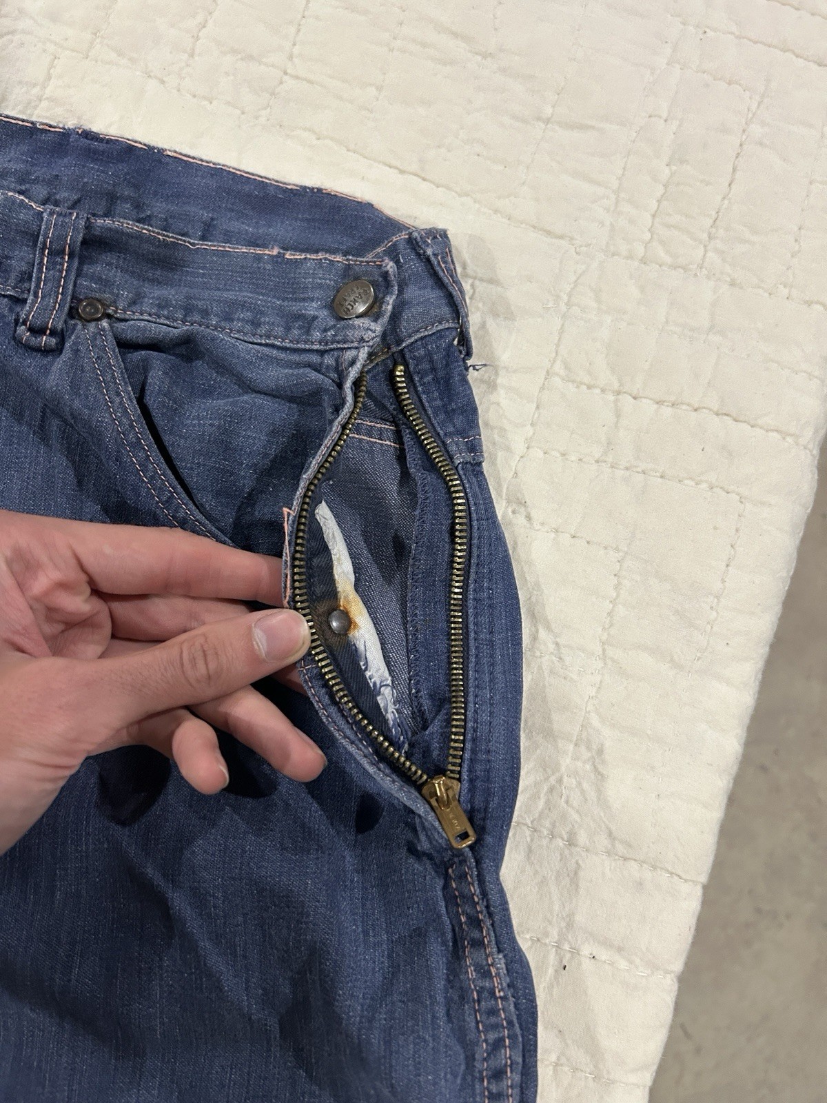 Vintage JC Penney Ranch Craft Side Zip Denim Carpenter Pants Vat Dyed Size 40×29
