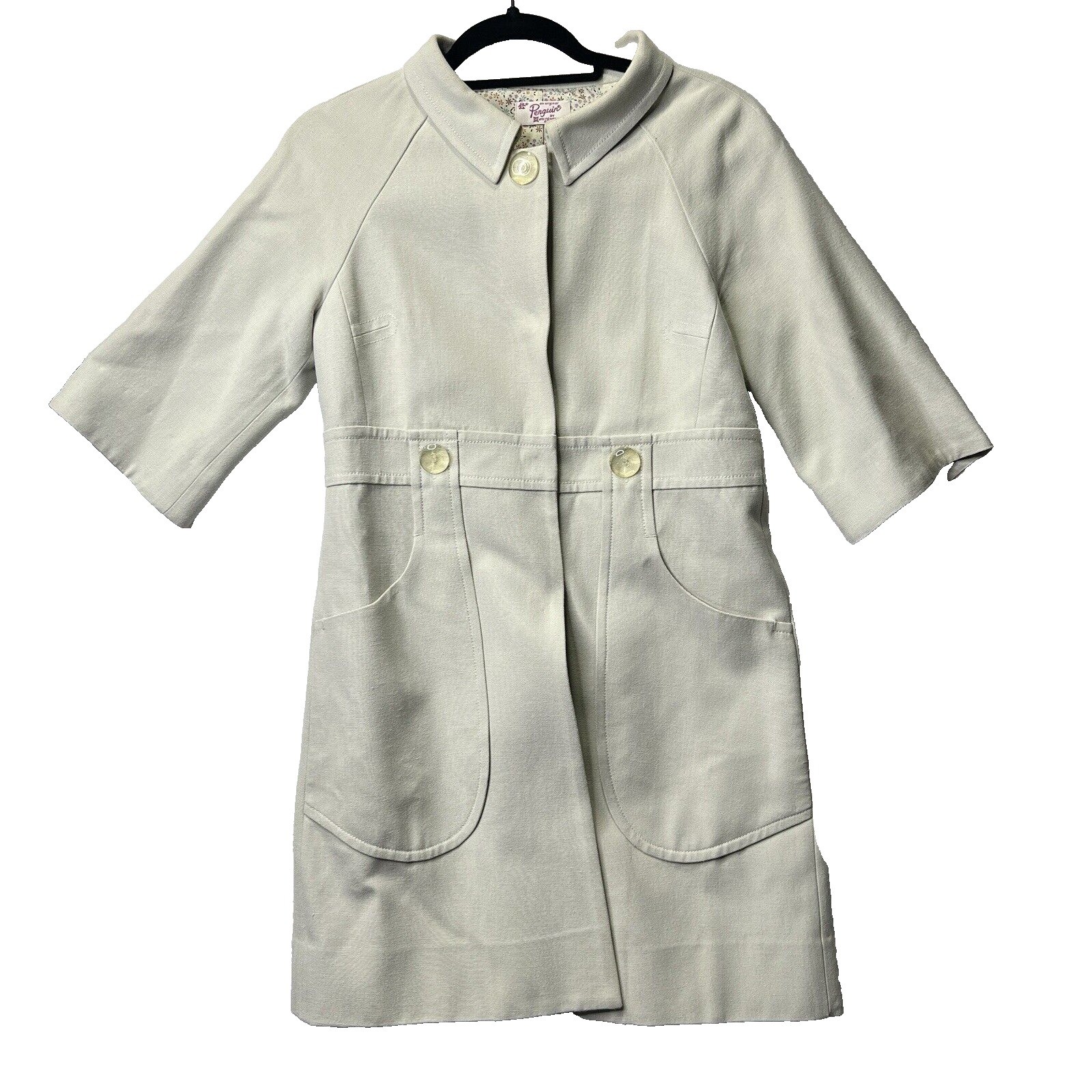 Original Penguin Silk Wool Cotton Zip Coat Jacket Cream Floral Lined Sz 4 Prep