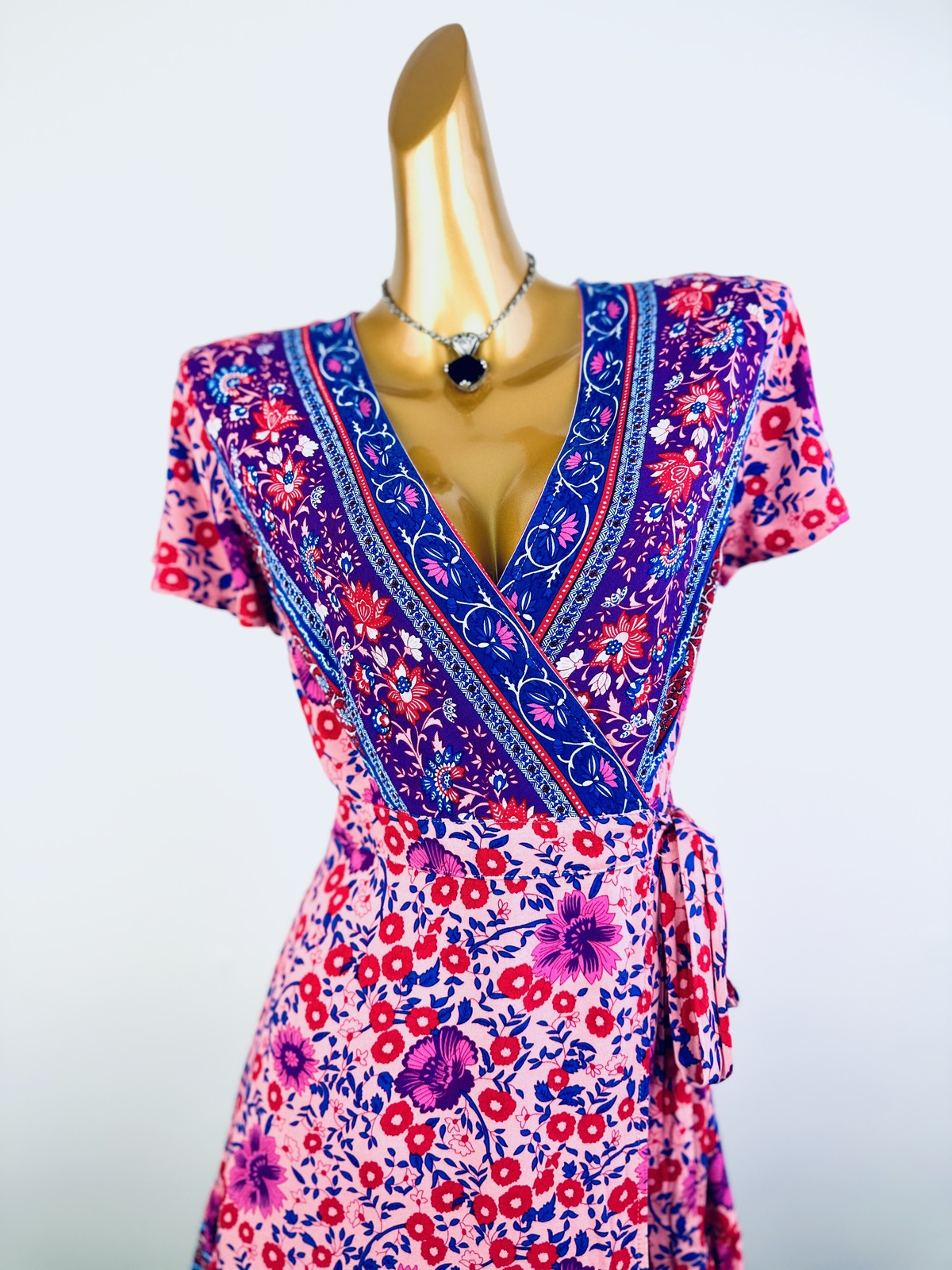 Vintage VTG 90s boho wrap dress floral print prairie mini sundress