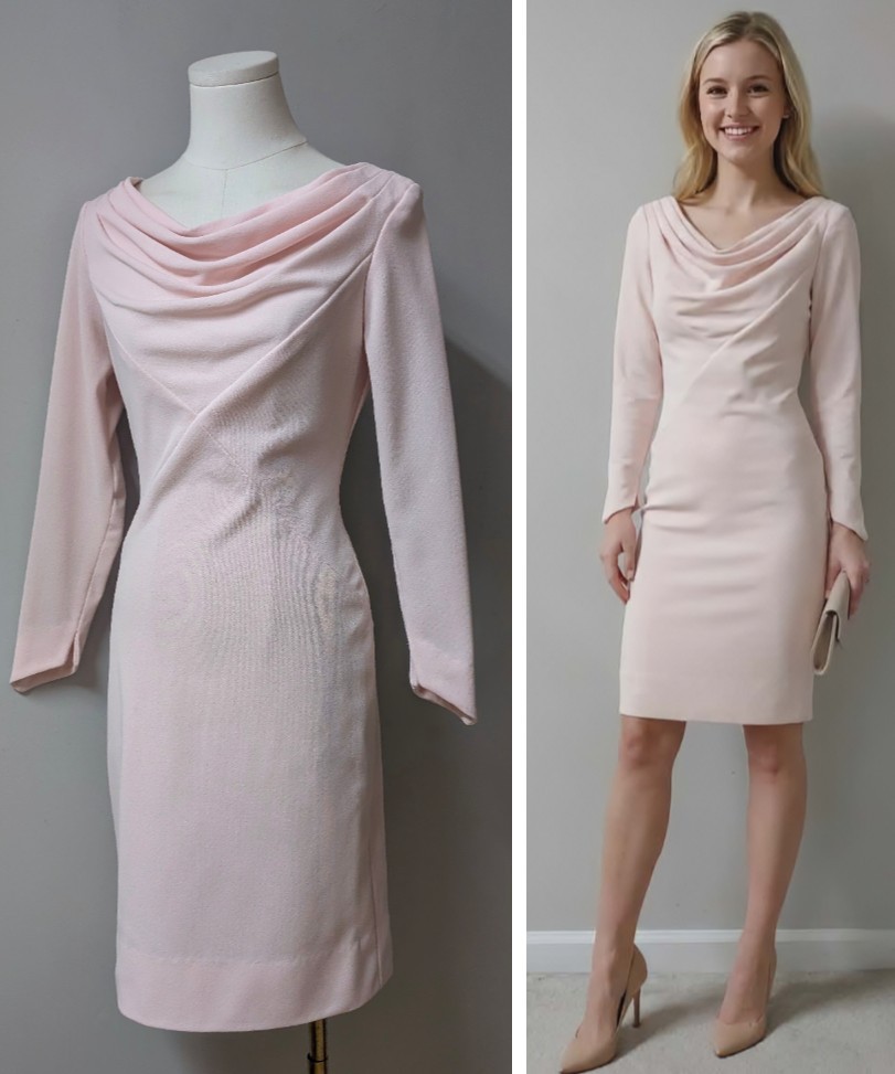 Vintage 70&rsquo;s MOD Claralura Original Pink Drop Neck Polyester Pencil Dress XS