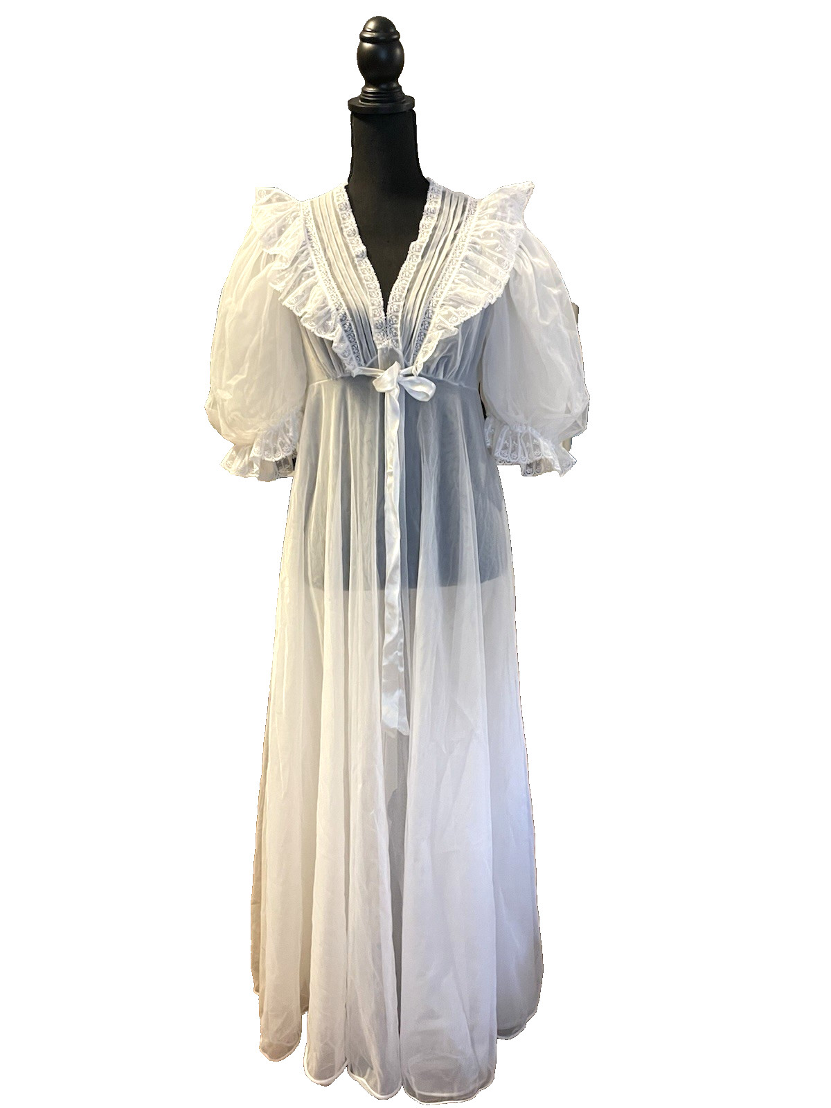 VTG Val Mode Chiffon White Robe Small Bridal Lace Ruffles Pouf Sleeve Empire