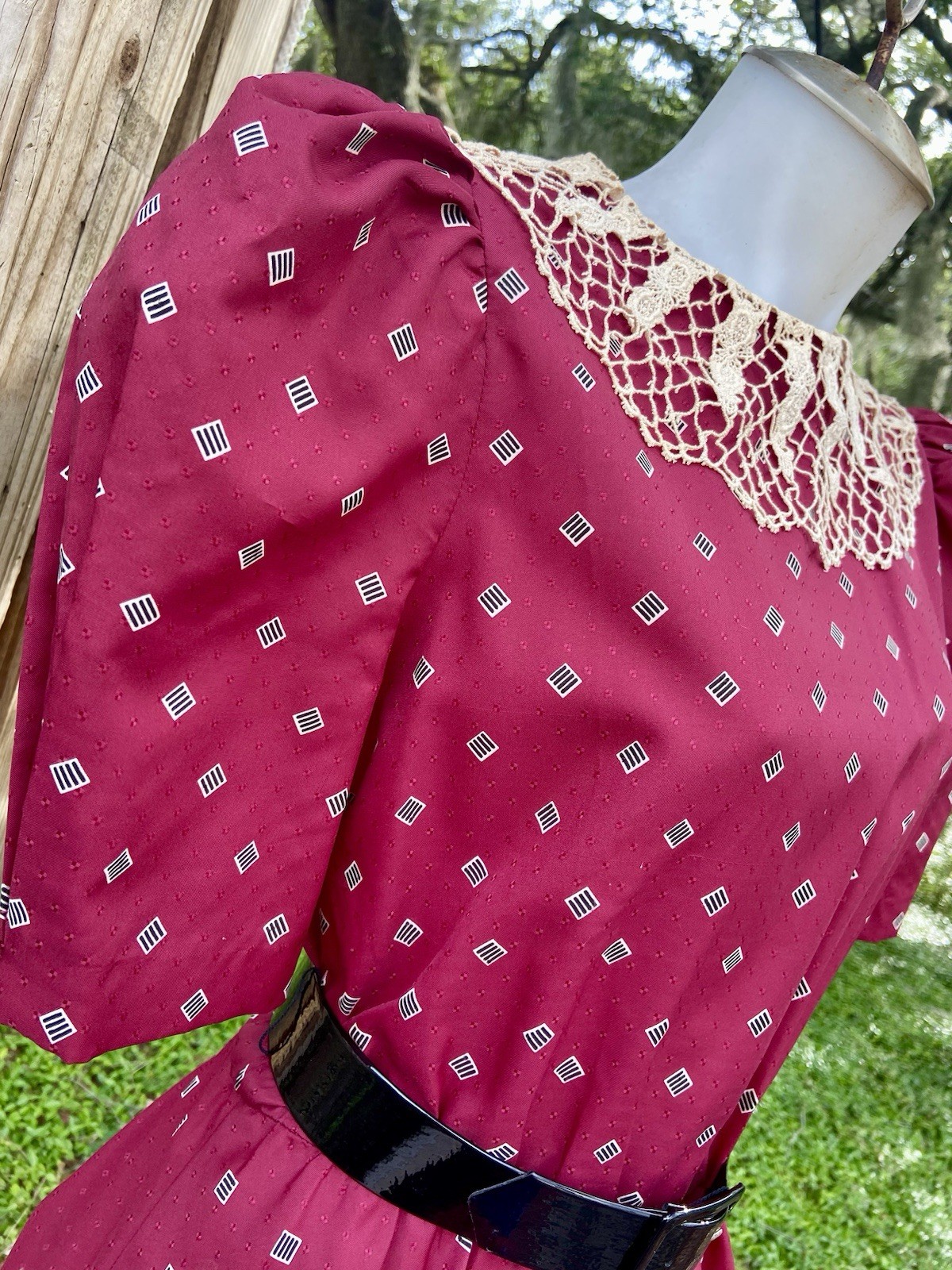 Vintage 70s Prairie Dress Jerell of Texas Burgundy Cottage Sz XS 0/2 Lace Collar