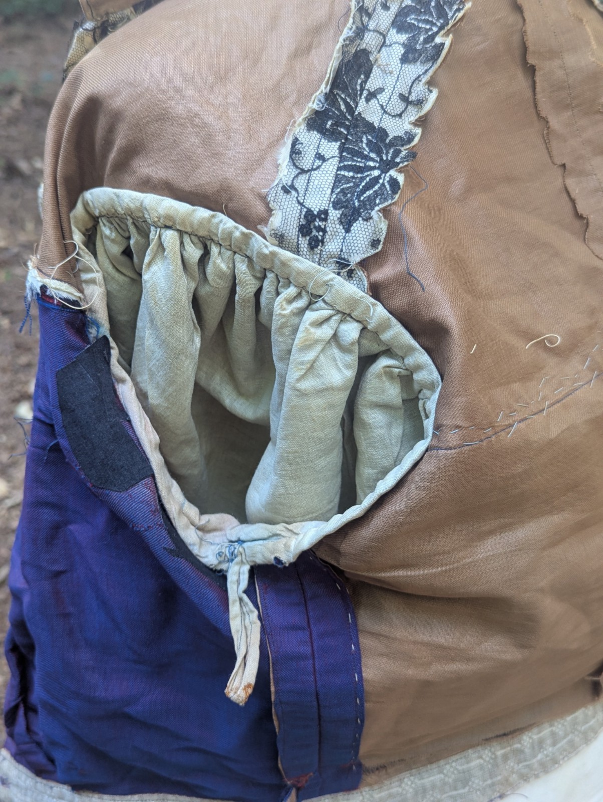 Antique Victorian Silk Bodice Purple Leg-O-Mutton Sleeves Lace Yoke Study Piece