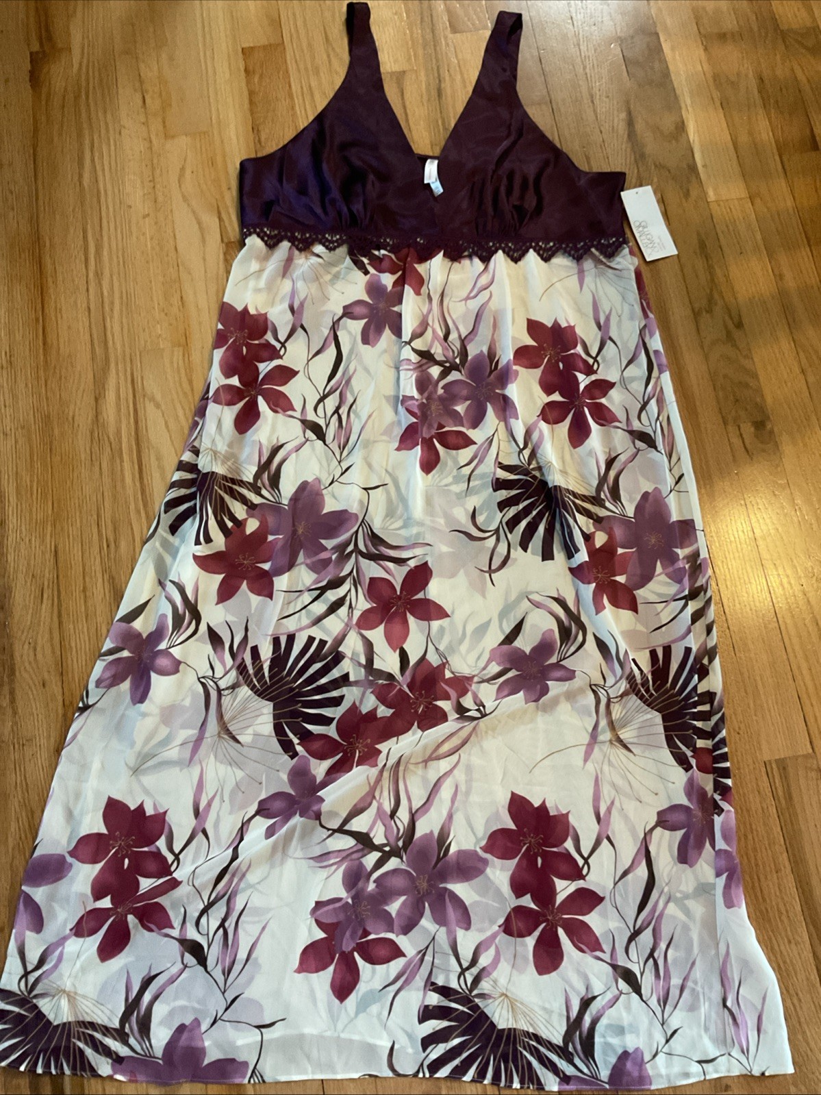 NWT Gilligan O&rsquo;Malley Nightgown 2x Empire Waist Luxe Satin Sheer Plus Size
