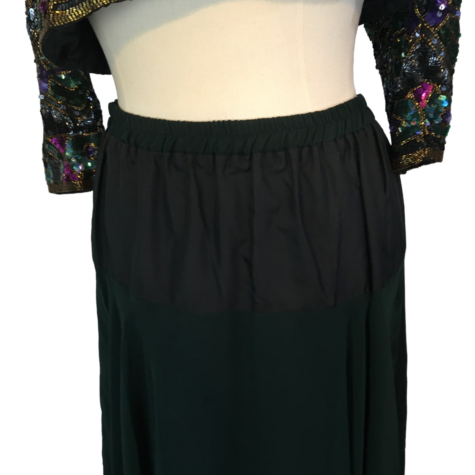 Joan Leslie Studio Vintage Silk Sequin Top and Green Skirt, Evening Gown Dress M