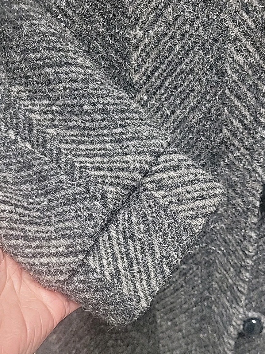 Vtg Herringbone Tweed Chevron Gray Wool Coat Puff Sleeve 80&rsquo;s EUC USA SZ 7