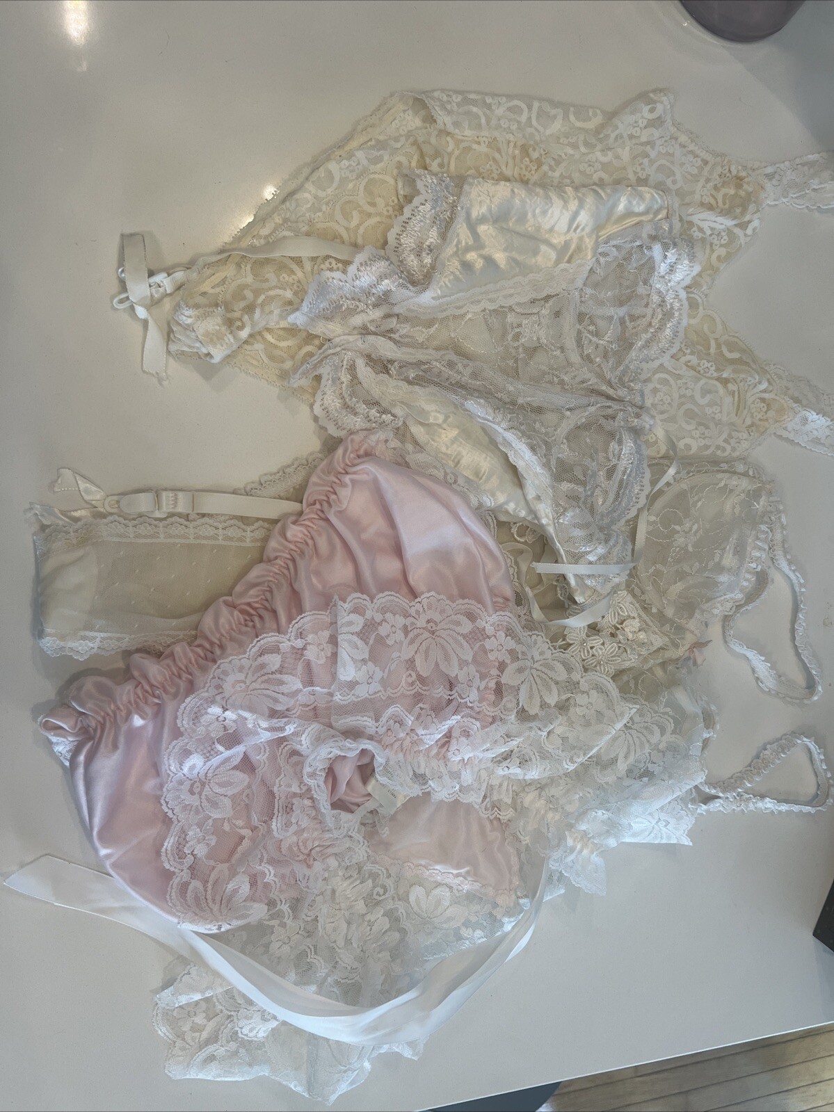 vintage White, Beige Soft Pink lingerie lot Size S…Madden Form, Faris, Dolores.