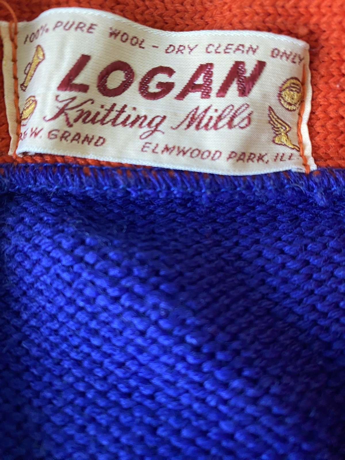 Letter Sweater, blue and orange, 1980s, Hoffman Estates plus letters