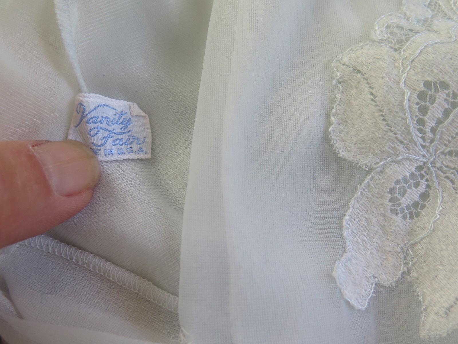 VTG Vanity Fair Sheer Chiffon Negligee Nightgown Blue Lace Bust Sz 36 Tricot