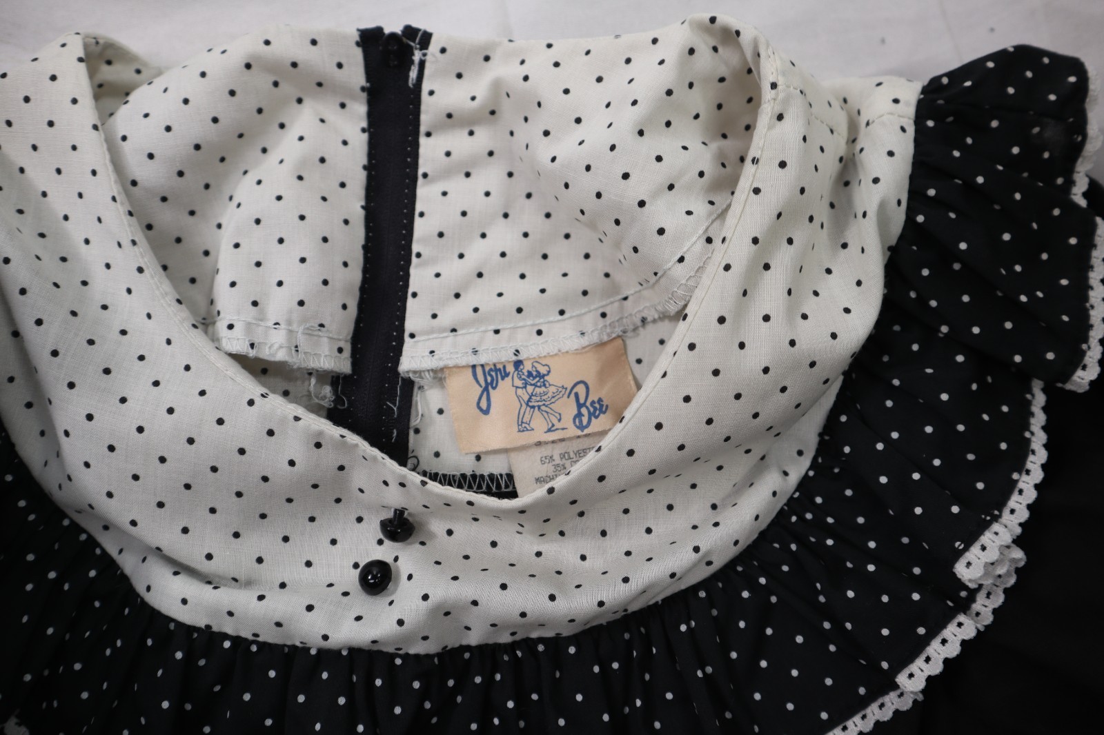 VTG 60s 70s Jeri Bee USA 0 2 XS Square Dance Prairie Polka Dot Knee Dress Black