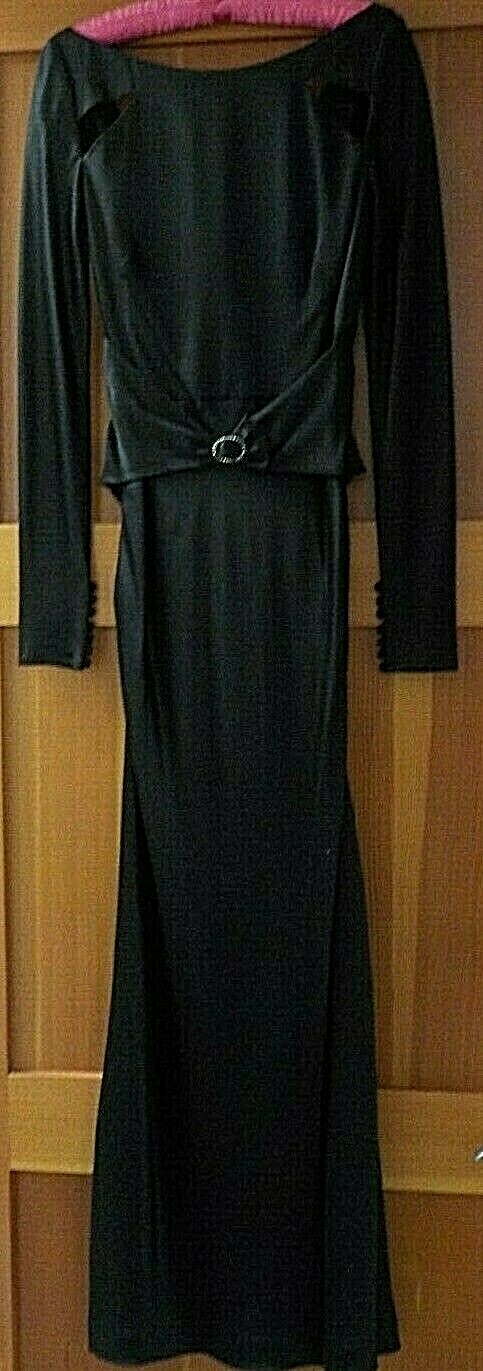 VINTAGE CHLOE BLACK SILK SATIN EVENING GOWN W/ RHINESTONE BUCKLE SMALL