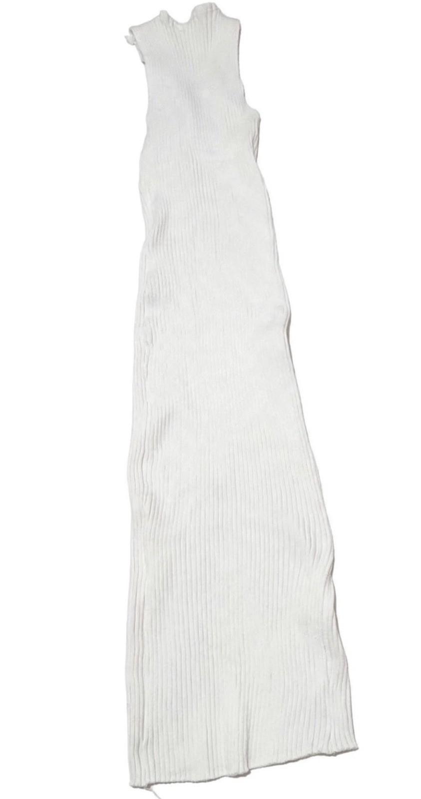 Sleeveless Ribbed Button-Front Midi Dress in White