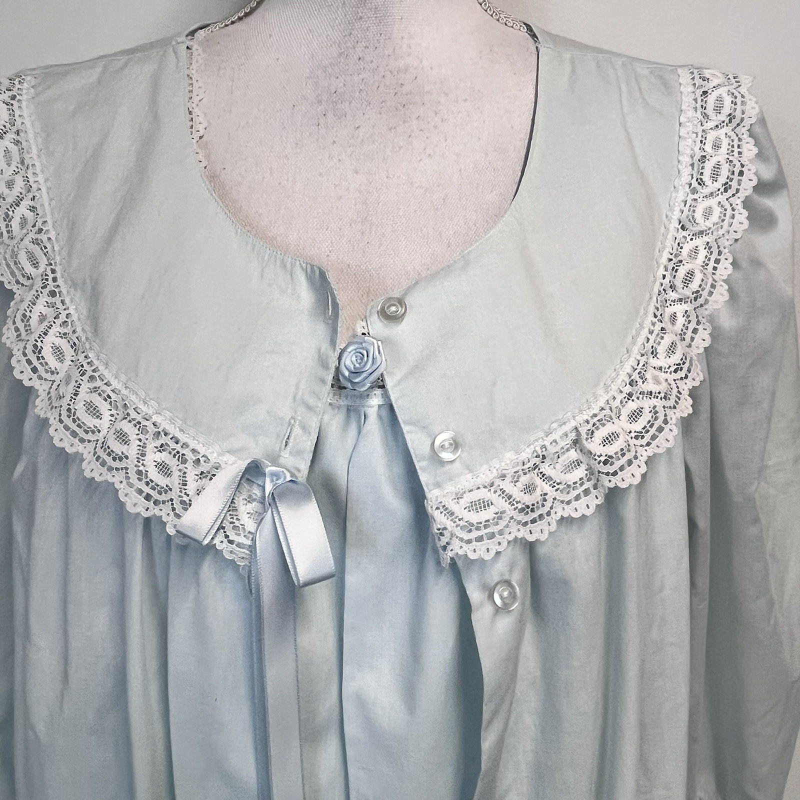 Vintage Take Nine Maternity Blue 2pc Nightgown Robe Peignoir Set sz Medium 12 14