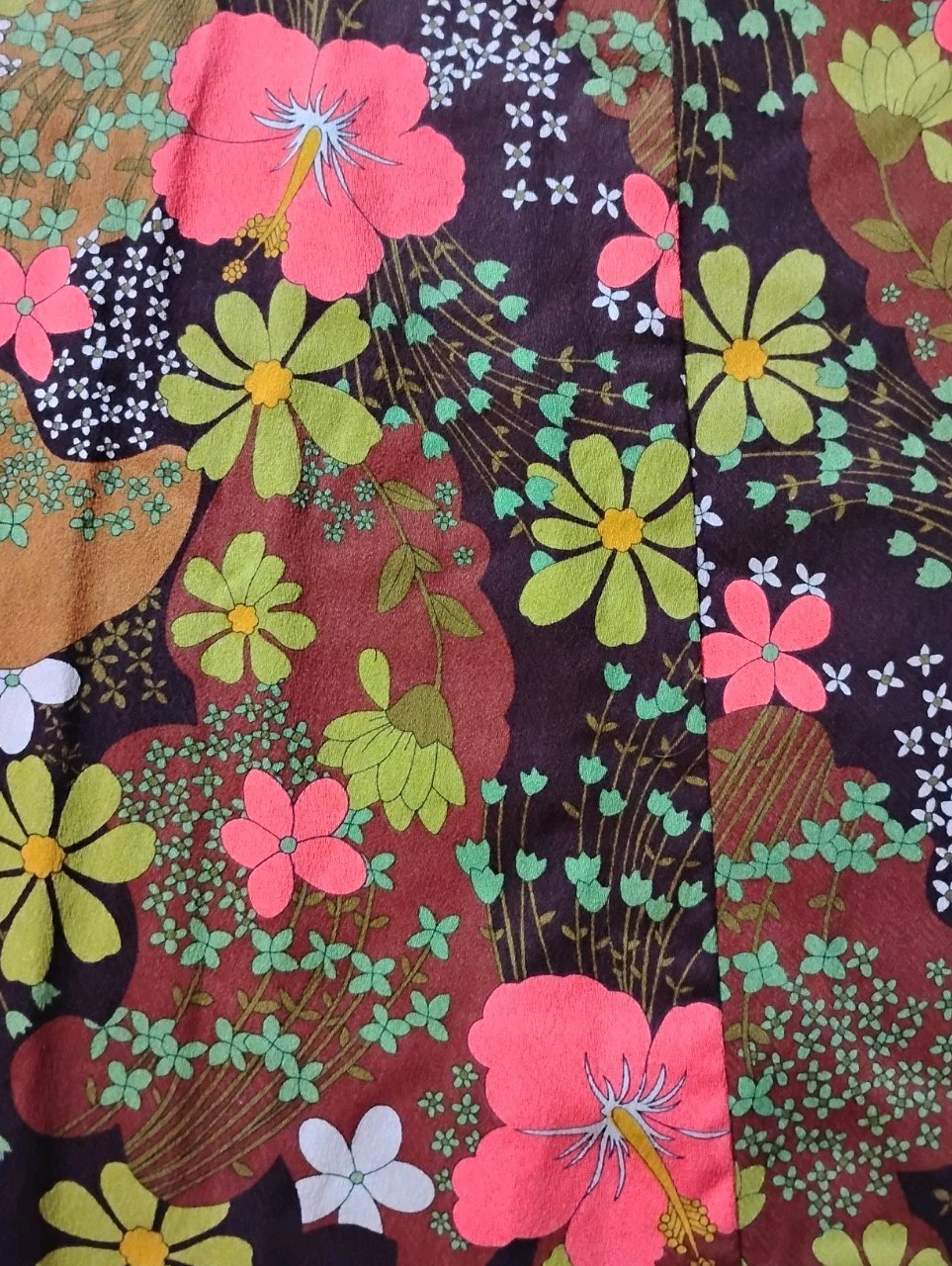 Vtg 60s Hukilau Fashions Hawaiian Barkcloth Maxi Dress 14 Hibiscus Pink Brown