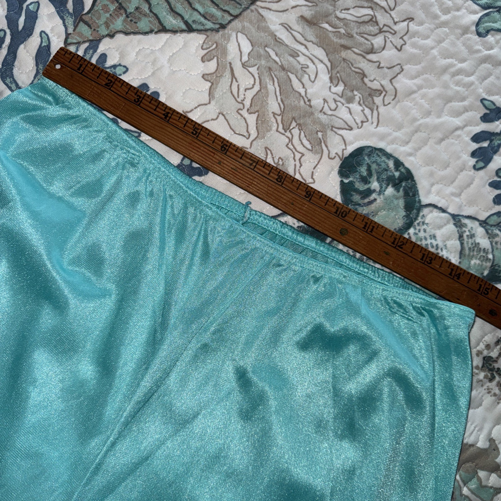ERICA LOREN Vtg 1970s NYLON Pajama Set AQUA Blue Lace Trim SMALL Boho