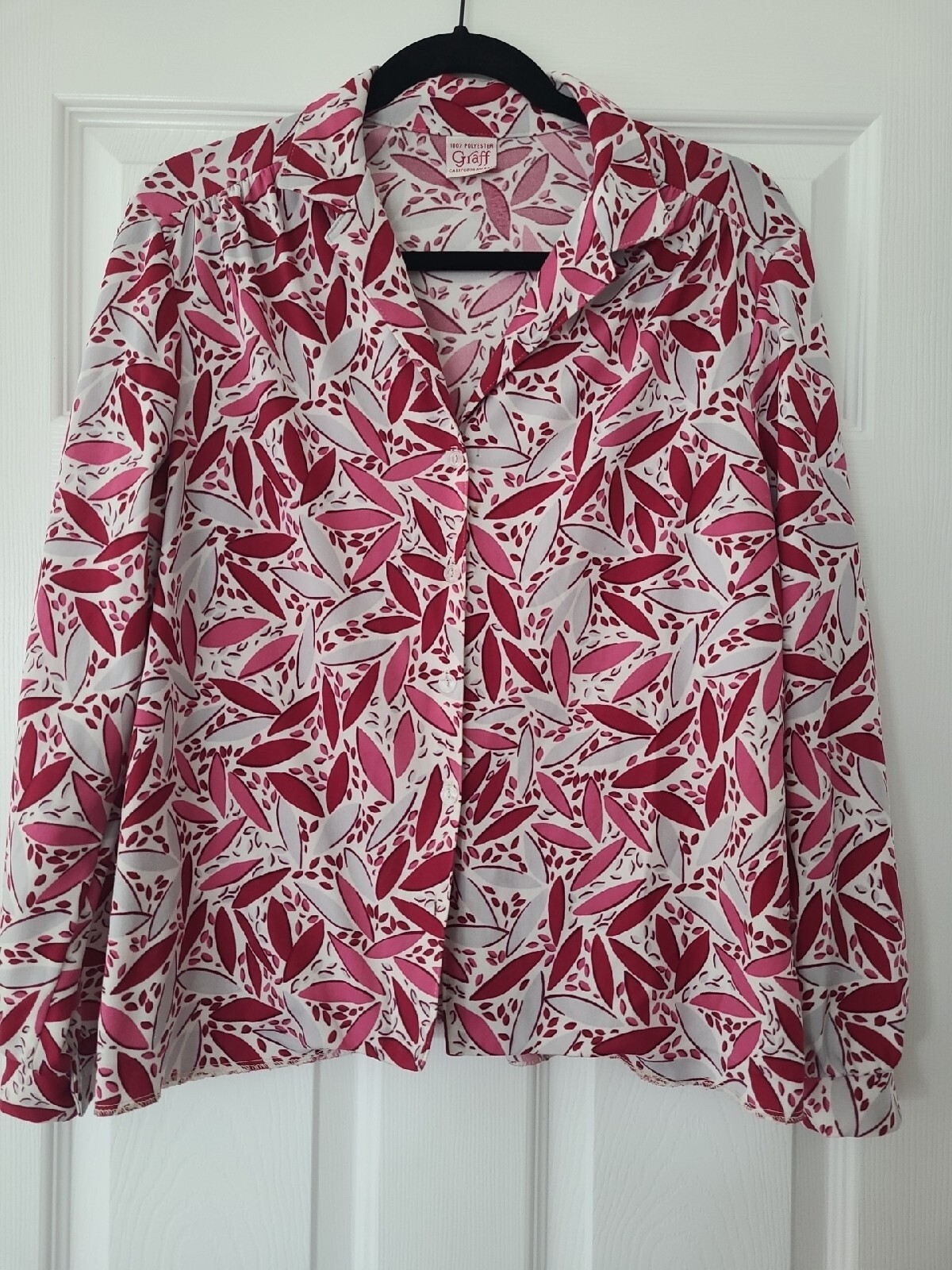 Vintage GRAFF California Wear Retro Pink Leaves Women&rsquo;s Blouse 1970&rsquo;s
