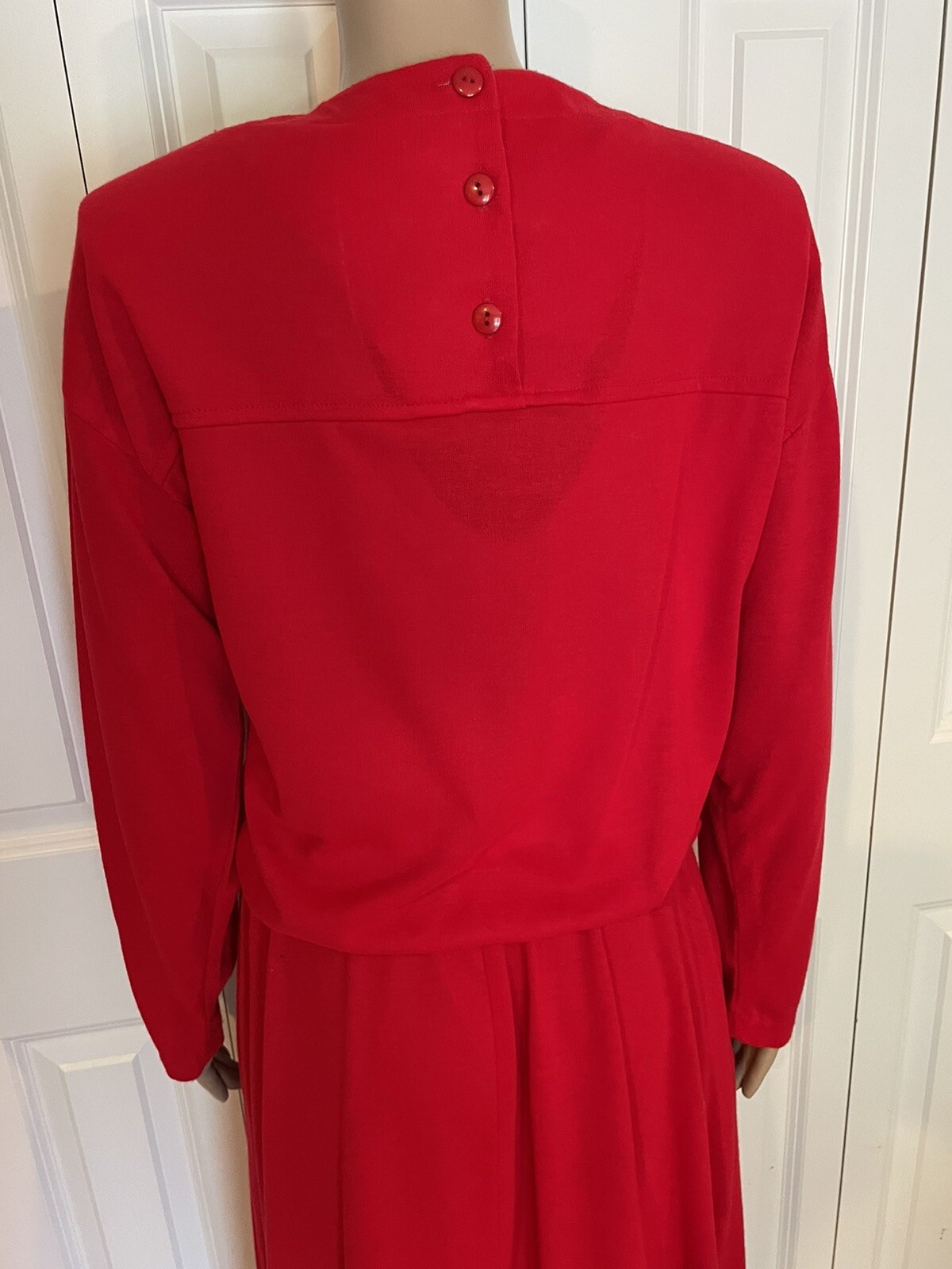 Vintage Stuart Alan 12 Bright Red Soft Knit Acrylic Bubble Waist Holiday Dress