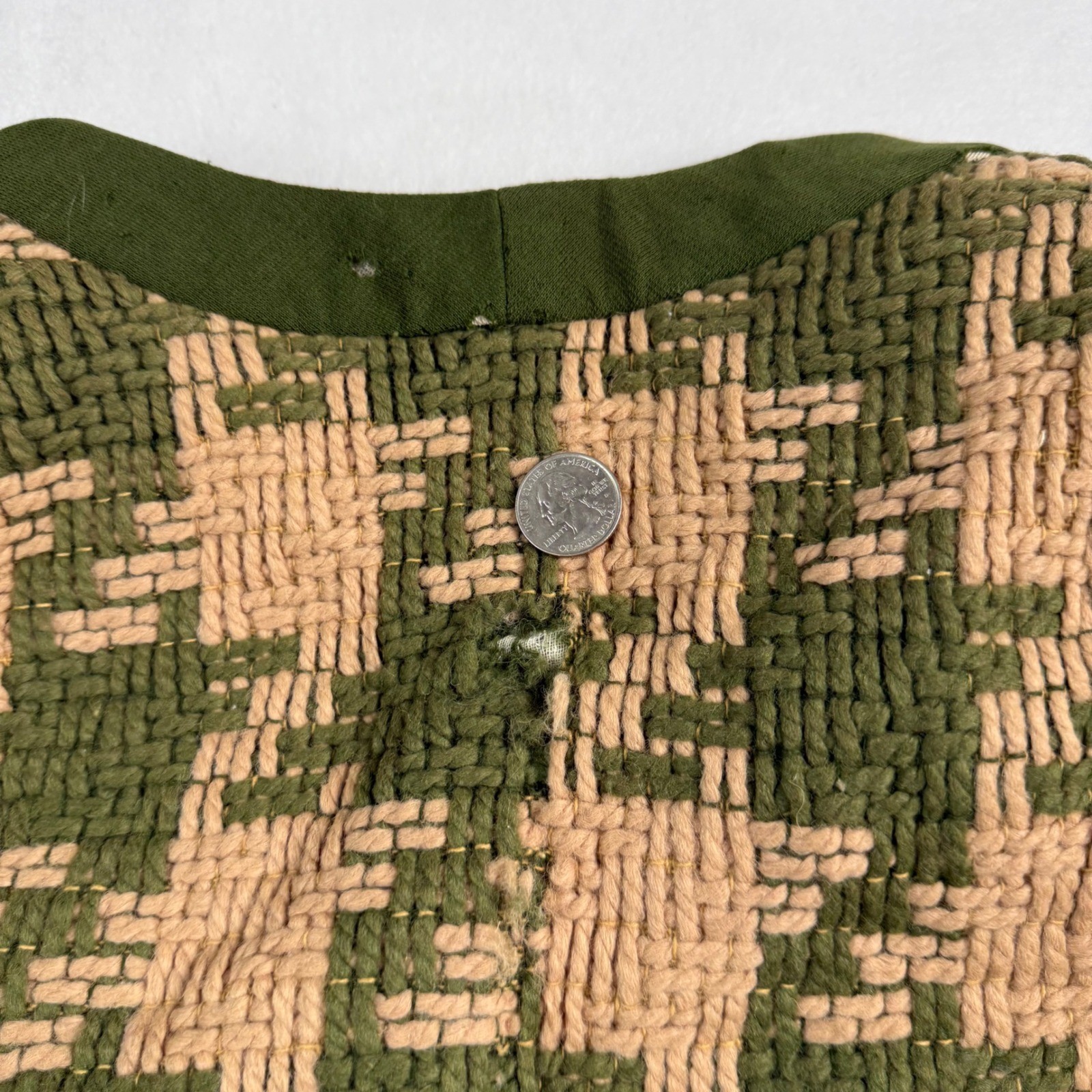 Vintage 60s ILGWU Union Made Jacket Filene&rsquo;s USA Tapestry Green Tan Zip Womens S
