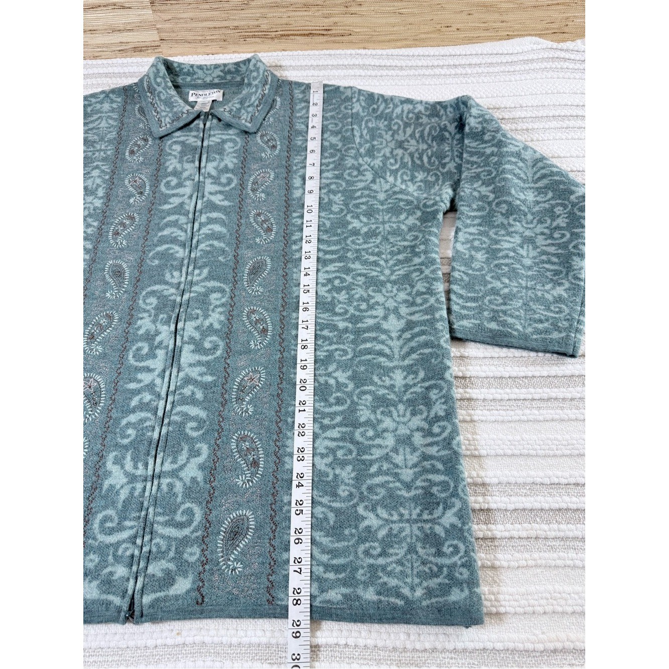 Pendleton Vintage 100% Merino Wool Zip Cardigan Sweater Plus Sz 3X Blue Paisley