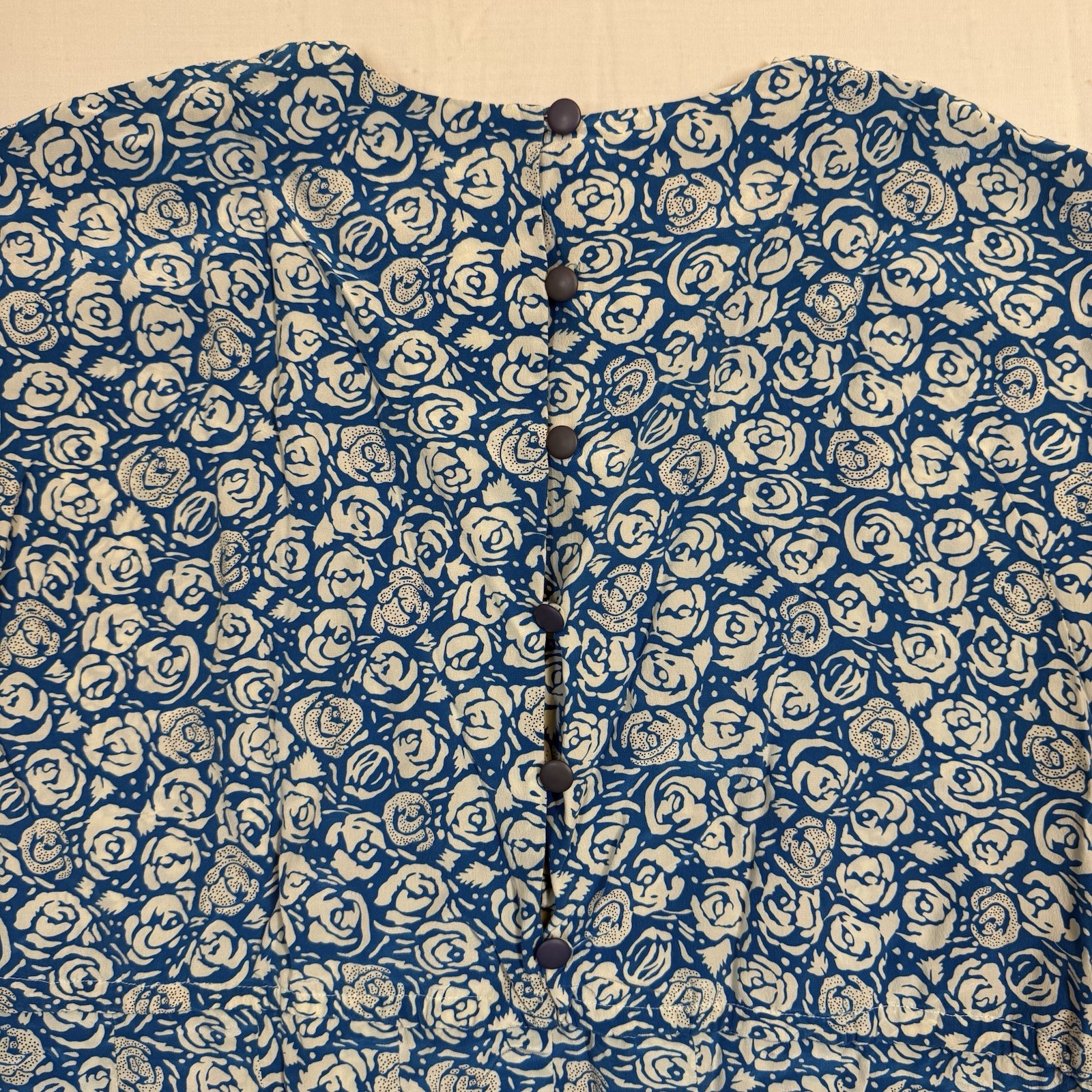 Blue Floral Rose 100% Silk Dress Vintage Petite 1980s Silk Studio Petites 10P