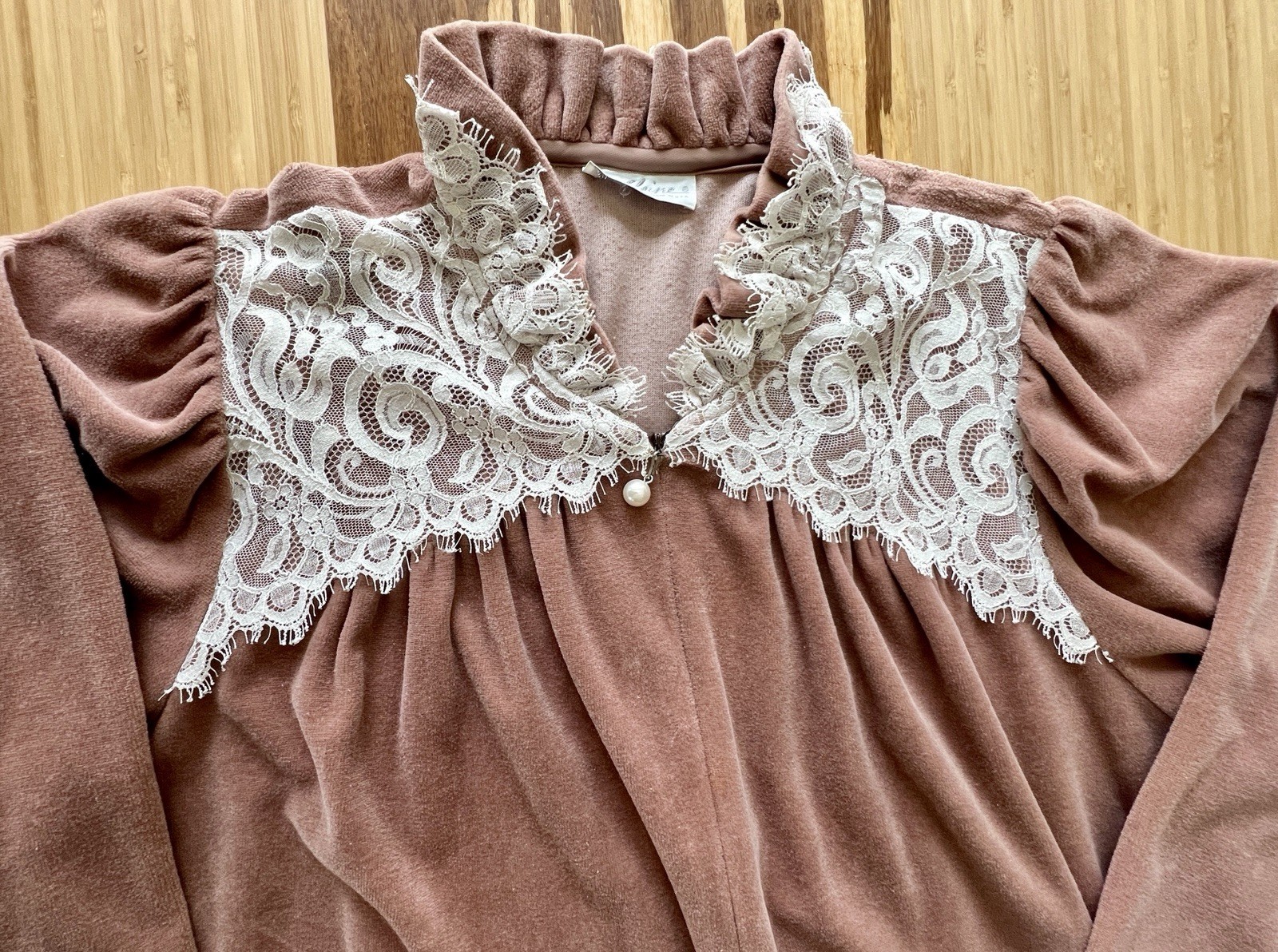 Miss Elaine XL Housecoat Robe Hostess Gown Light Brown Velour Front Zip Pockets