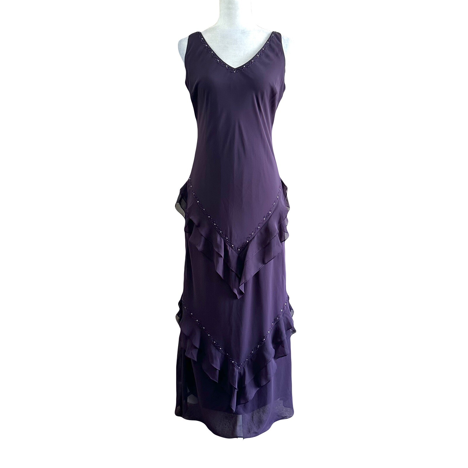 Alex Evening Vintage 90s Purple Ruffle Tiered Max Formal Dress Women&rsquo;s 10