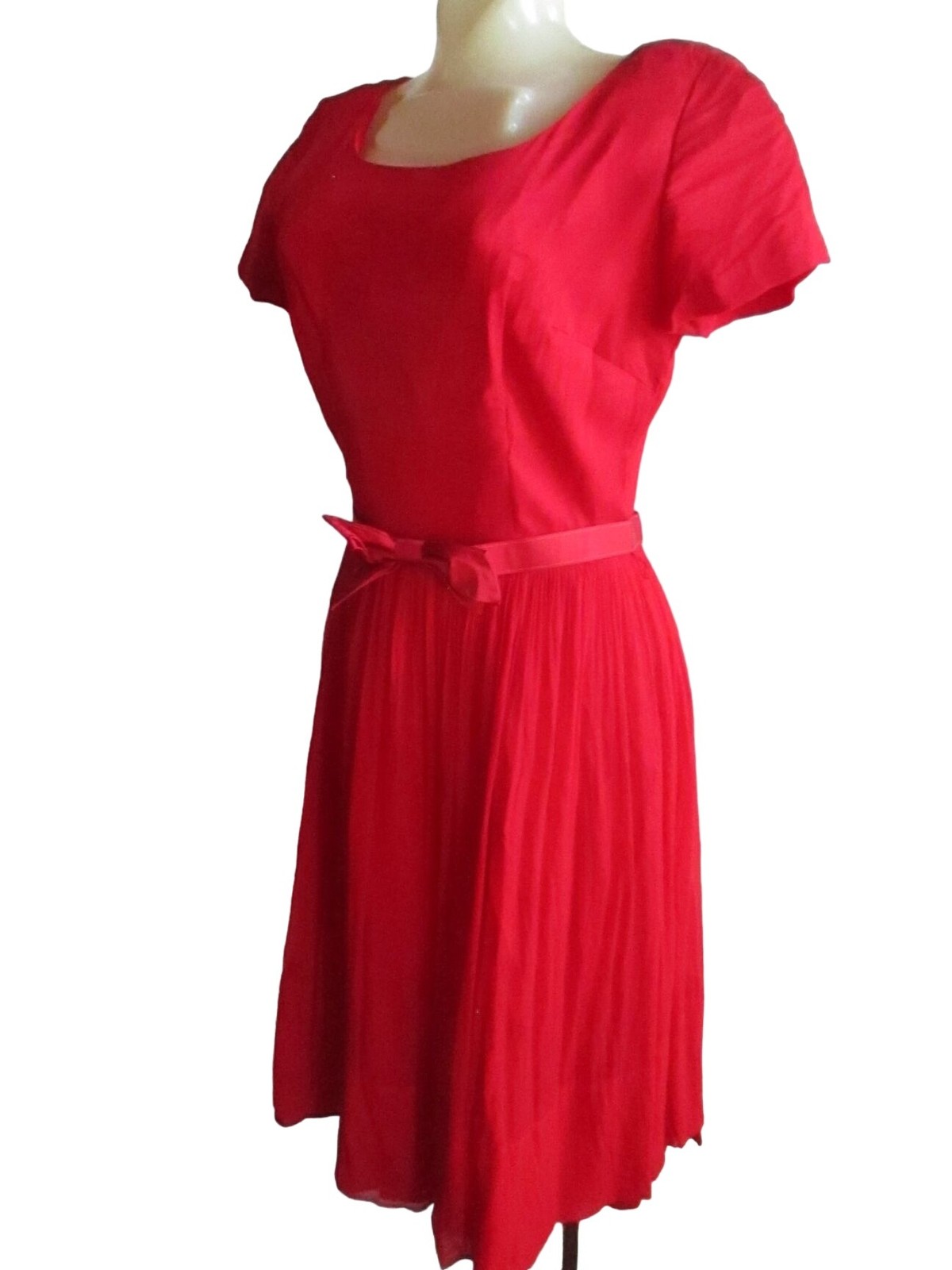 sz 14 True Vintage 1950&rsquo;s Dress L&rsquo;Aiglon Rayon Cherry Red Belted MCM Atomic