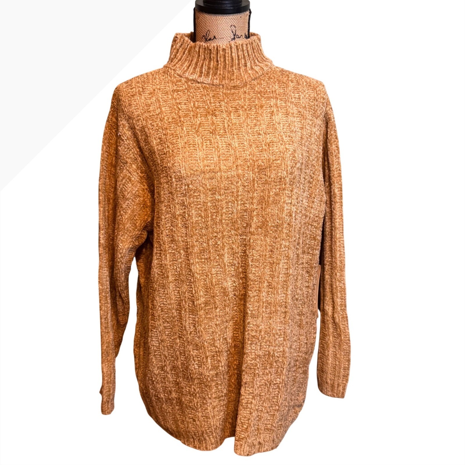 NWT Vintage 1996 All Points Chenille Mock Neck Sweater Tan Ribbed Knit Medium