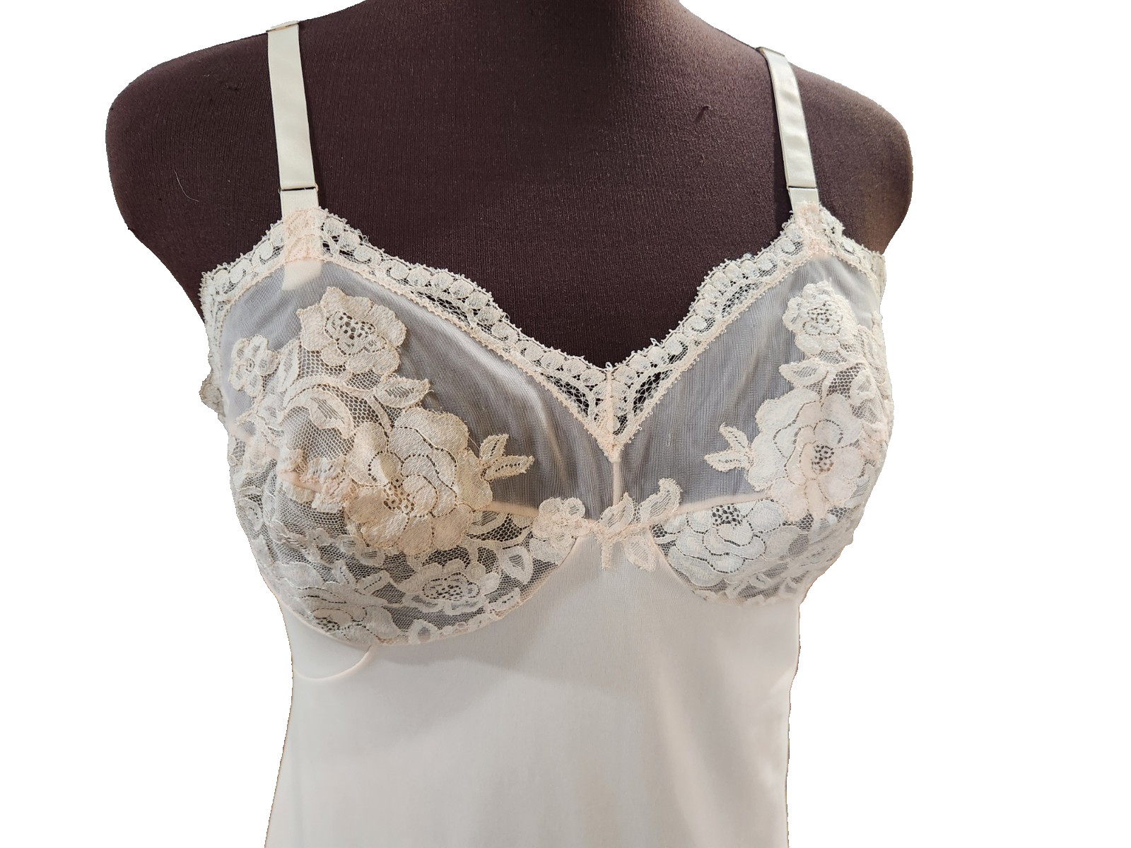 Vintage Gossard Artemis Nylon Full Slip Peach Lace Size 36 Average USA Pin-up