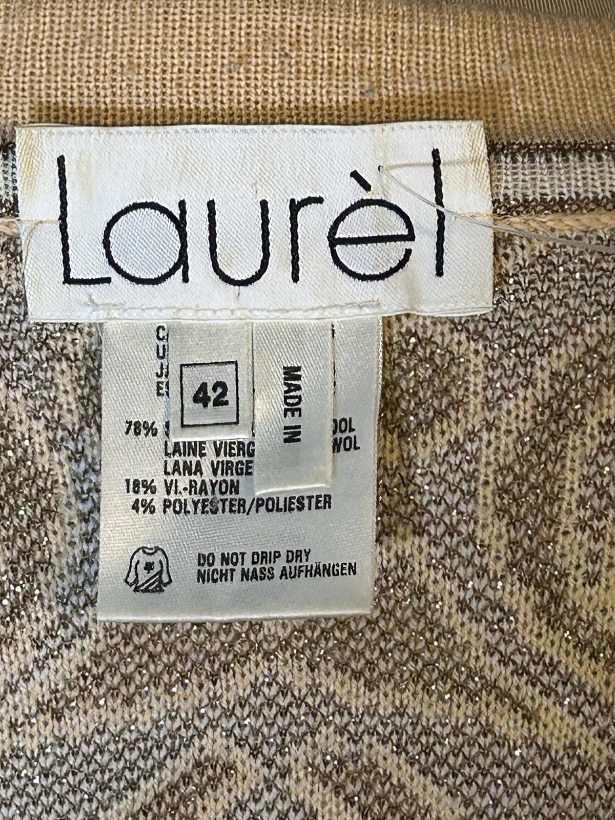 Vintage Escada Laurel Light Peach Geometric Metallic Thread Sweater Womens M