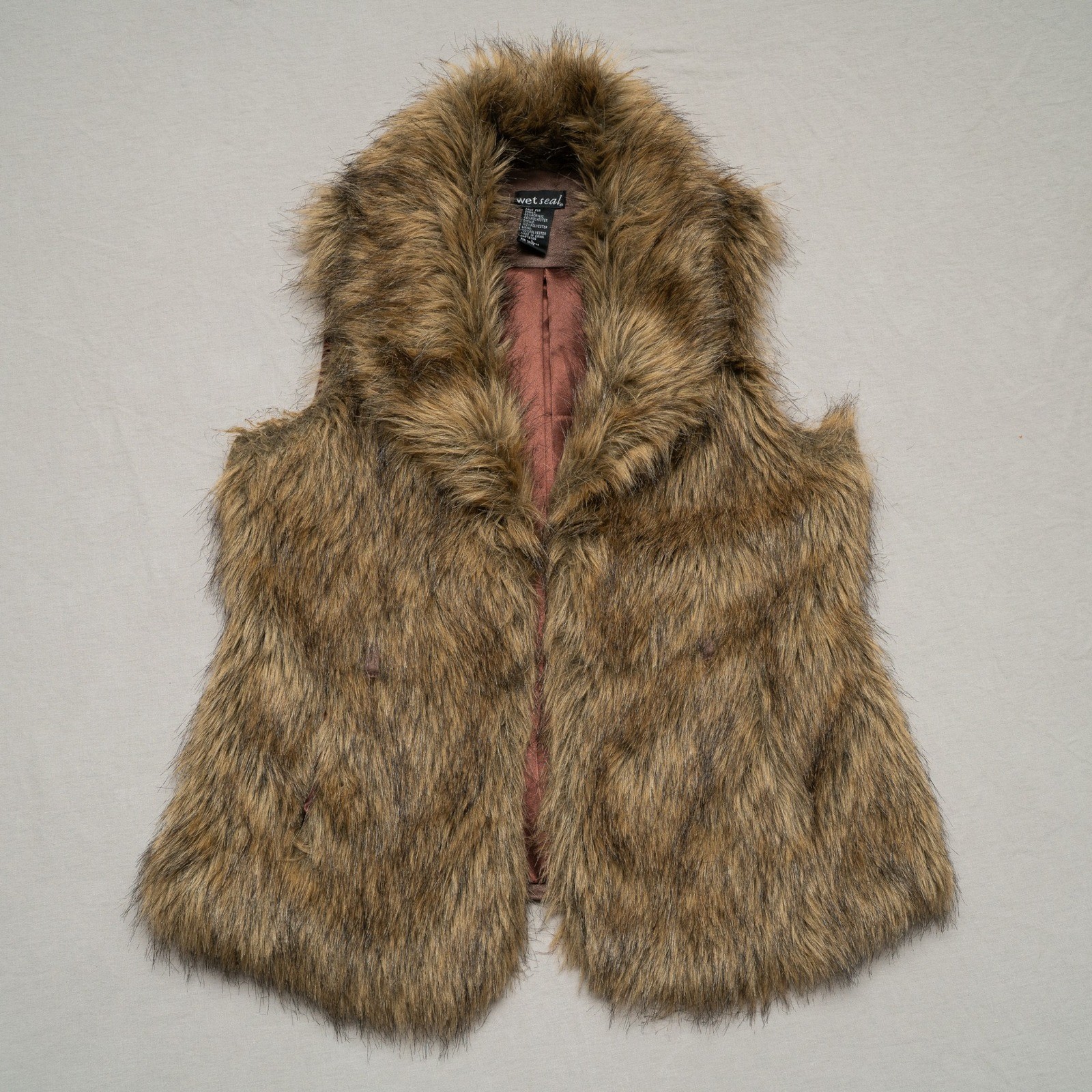 Vintage Y2k 2000s Wet Seal Faux Fur Vest Womens Large Brown