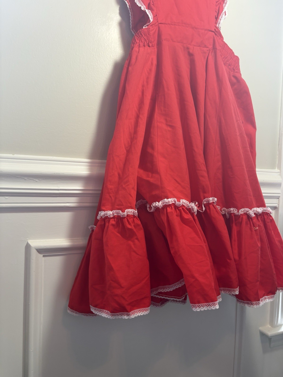 Vintage 70s Party Pleasers Malco Modes Red Prairie Square Dance Apron Dress Sz M