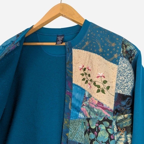 Vintage Lands&rsquo; End Crazy Quilt Patchwork Open Front Sweatshirt Small