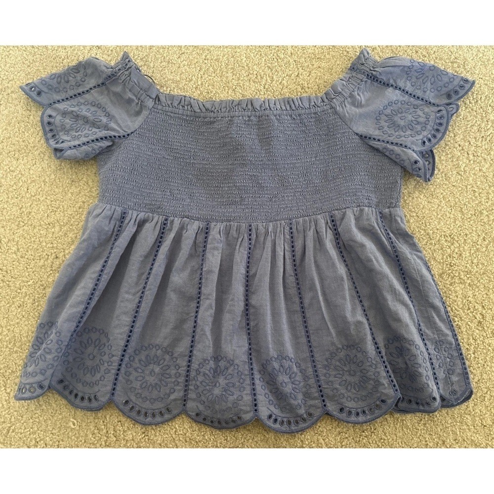 NWT Womens VINEYARD VINES Eyelet Smocked Top Chambray Blue Woven Size Large