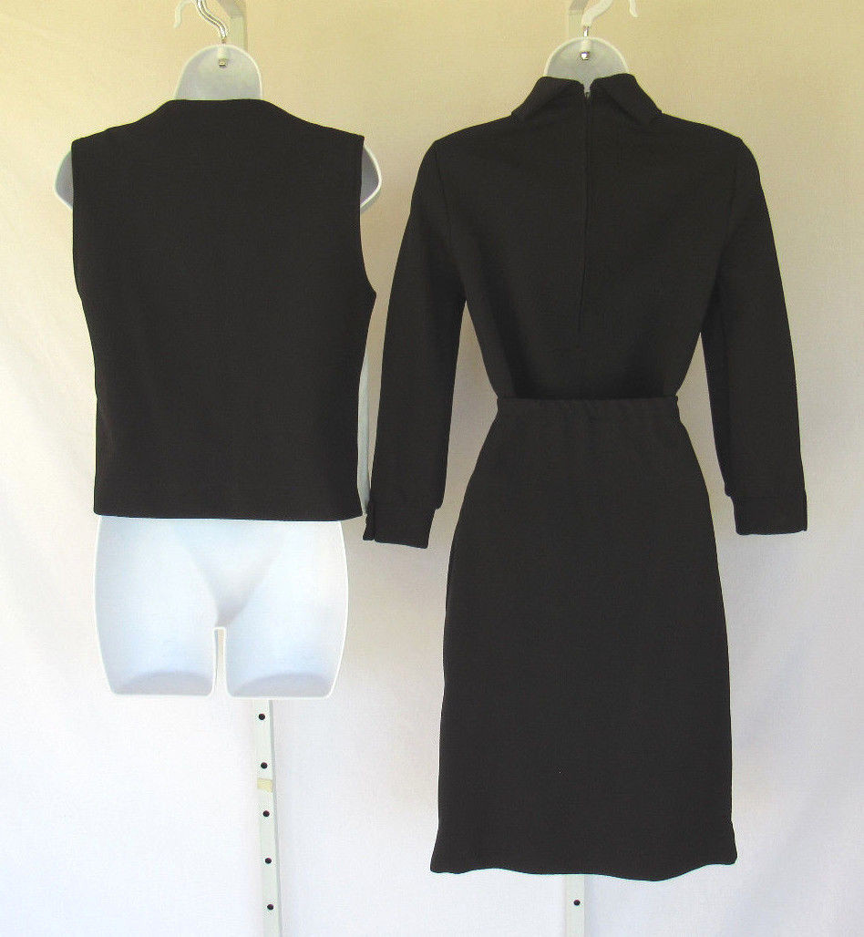 VINTAGE 1960s MOD ICONIC THE PHYLLLIS LOOK SKIRT TOP VEST SIZE 8 BLACK WHITE