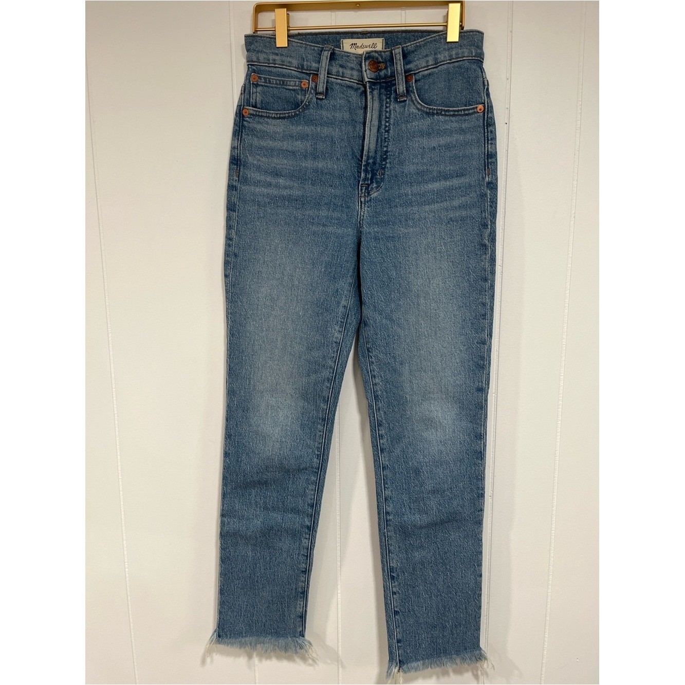 Madewell Perfect Vintage Jean High Rise Crop Straight Raw Hem Light Wash 26x 27