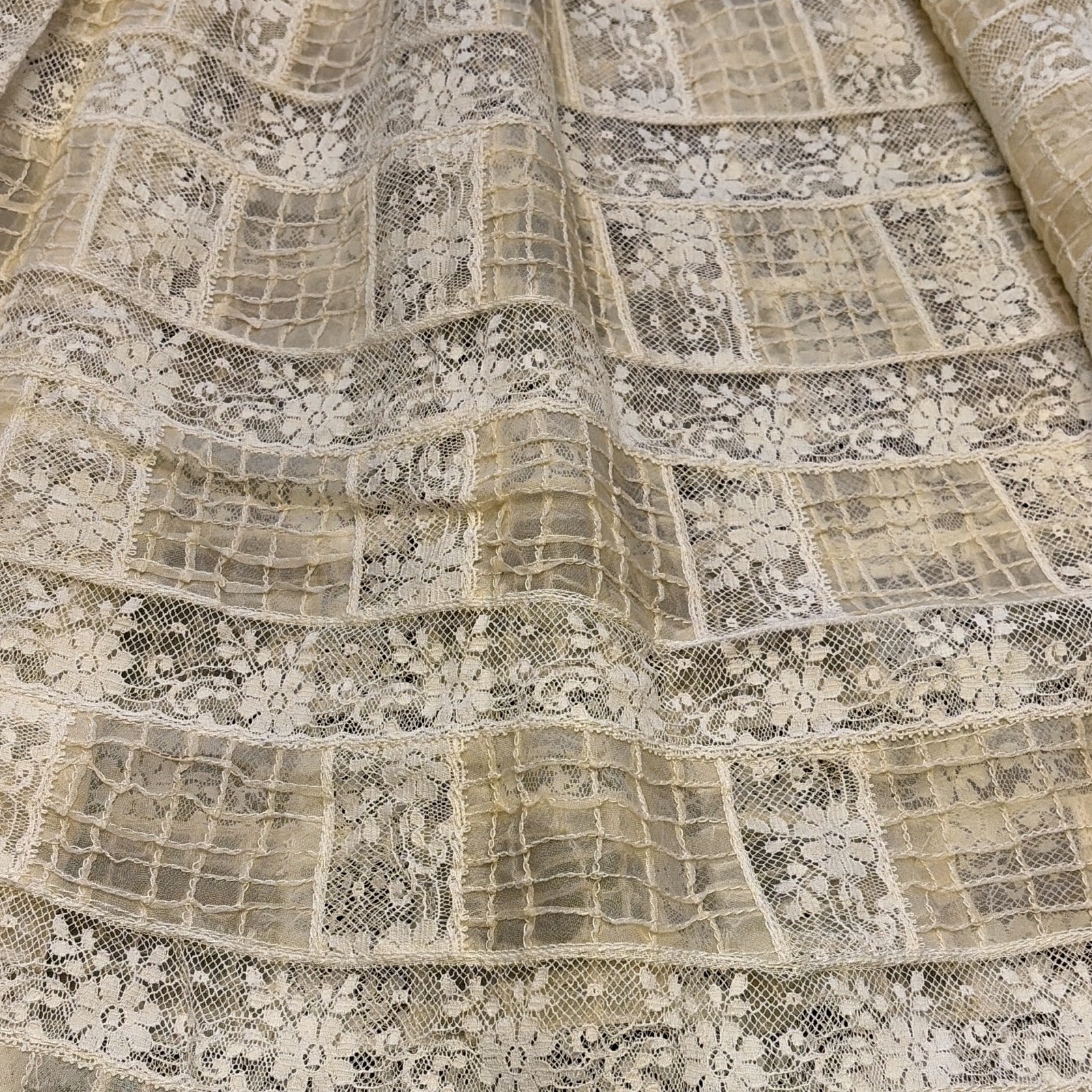 Vintage Silk Sheer Lace Petticoat Slip Skirt Layered Lace Trim Ivory/Material