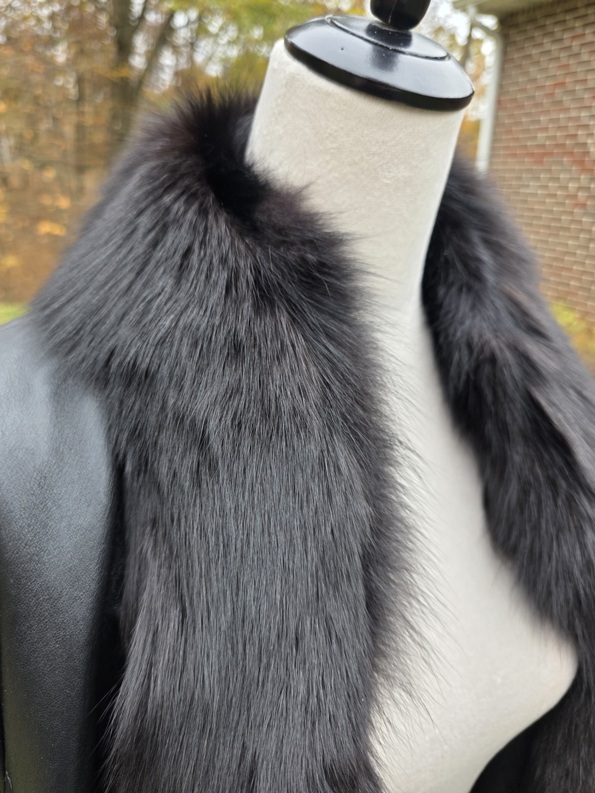 Vtg E Wear Black Long Lambskin Leather Coat With Fox Fur SZ 2X Plus Size Mob
