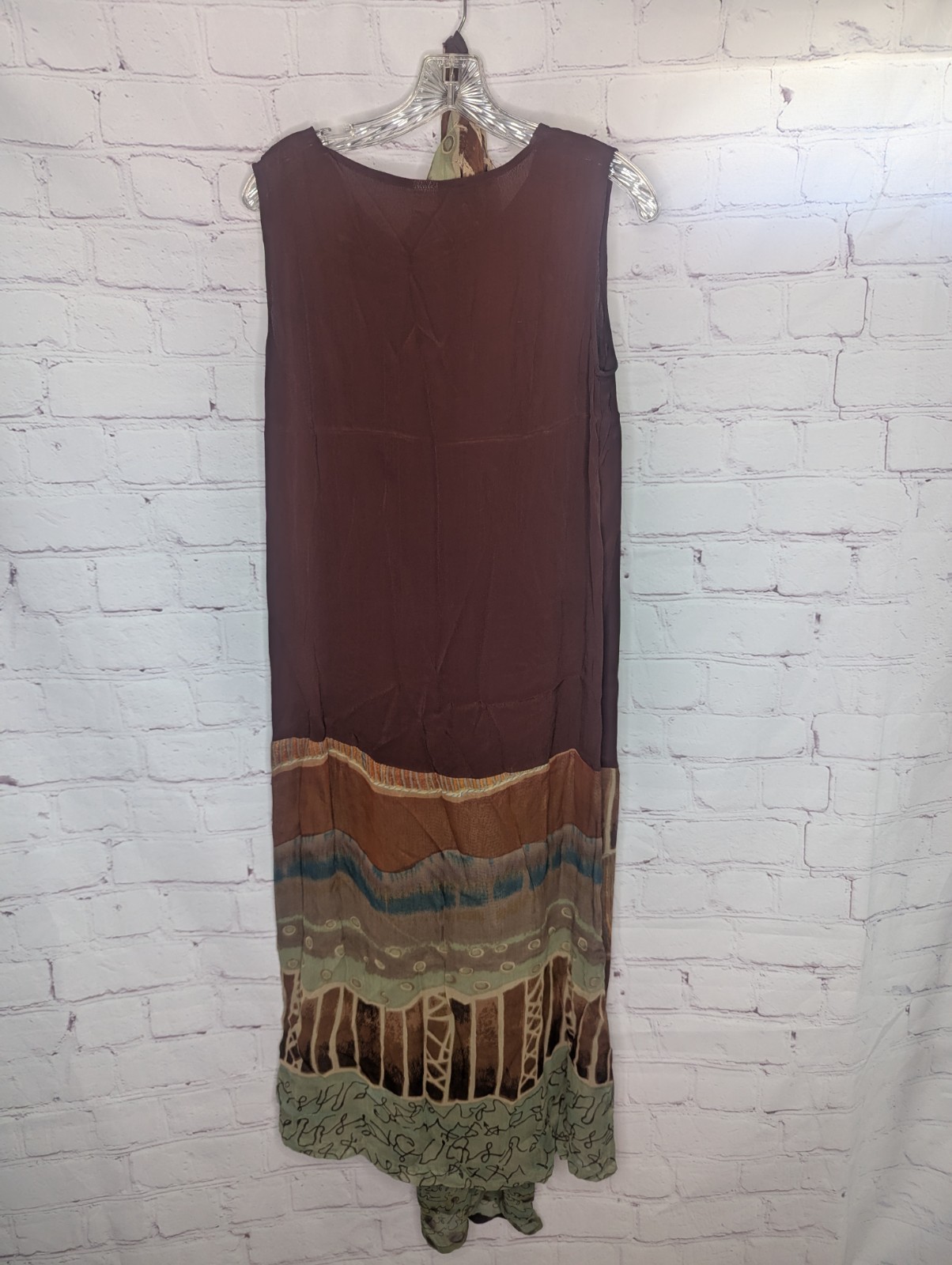 ASHRO 2 Piece Long Dress/Duster Jacket Set Brown Green Copper Size M