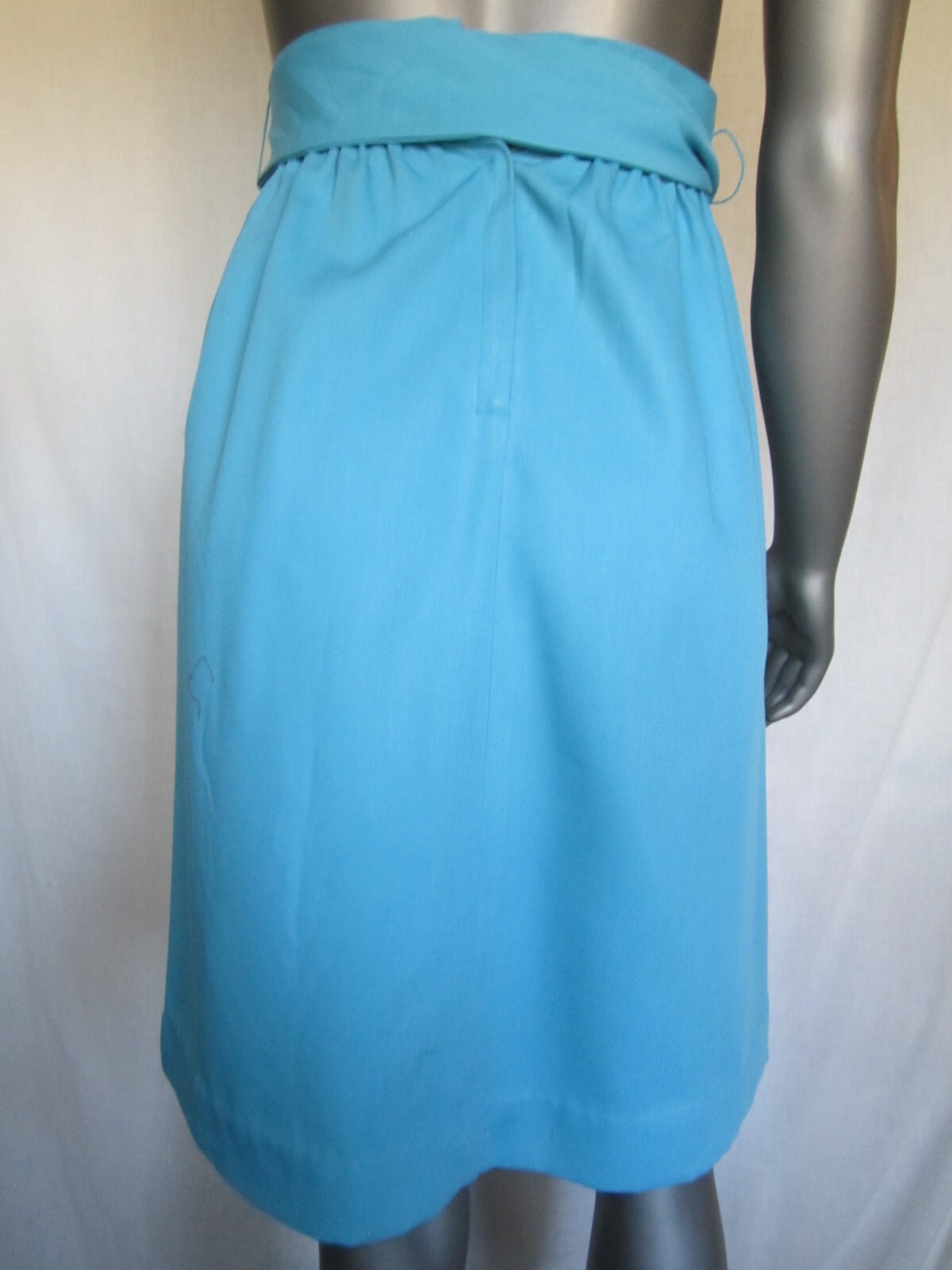 Vintage Blue Polyester Cotton Gathered Skirt 26&Prime; waist + Belt Retro Hippie 1970s